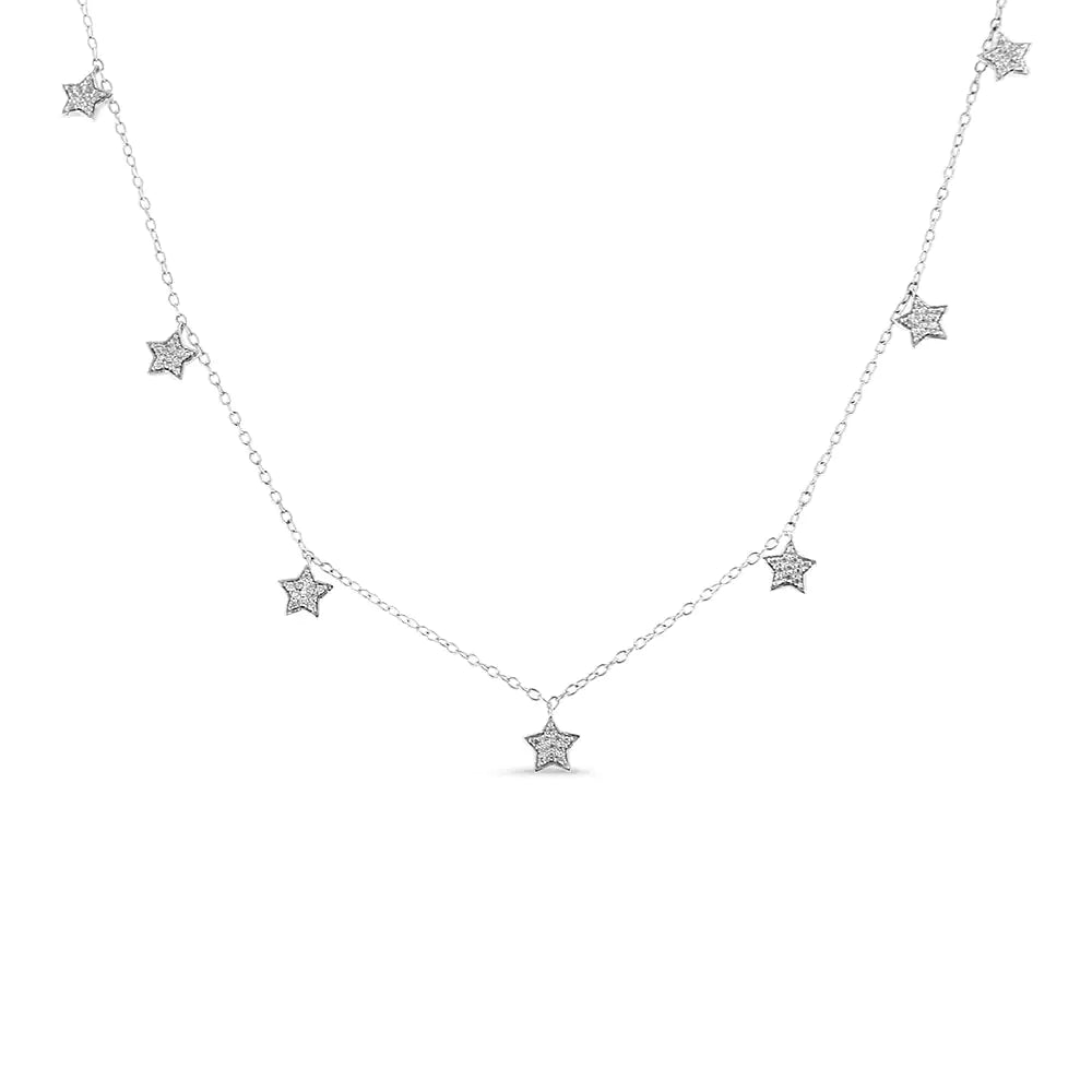 .925 Sterling Silver 1/3 Cttw Diamond Multi-Star Dangle Droplet Charm Pendant 18" Necklace (I1-I2 Clarity, H-I Color) - Evallys.com # #