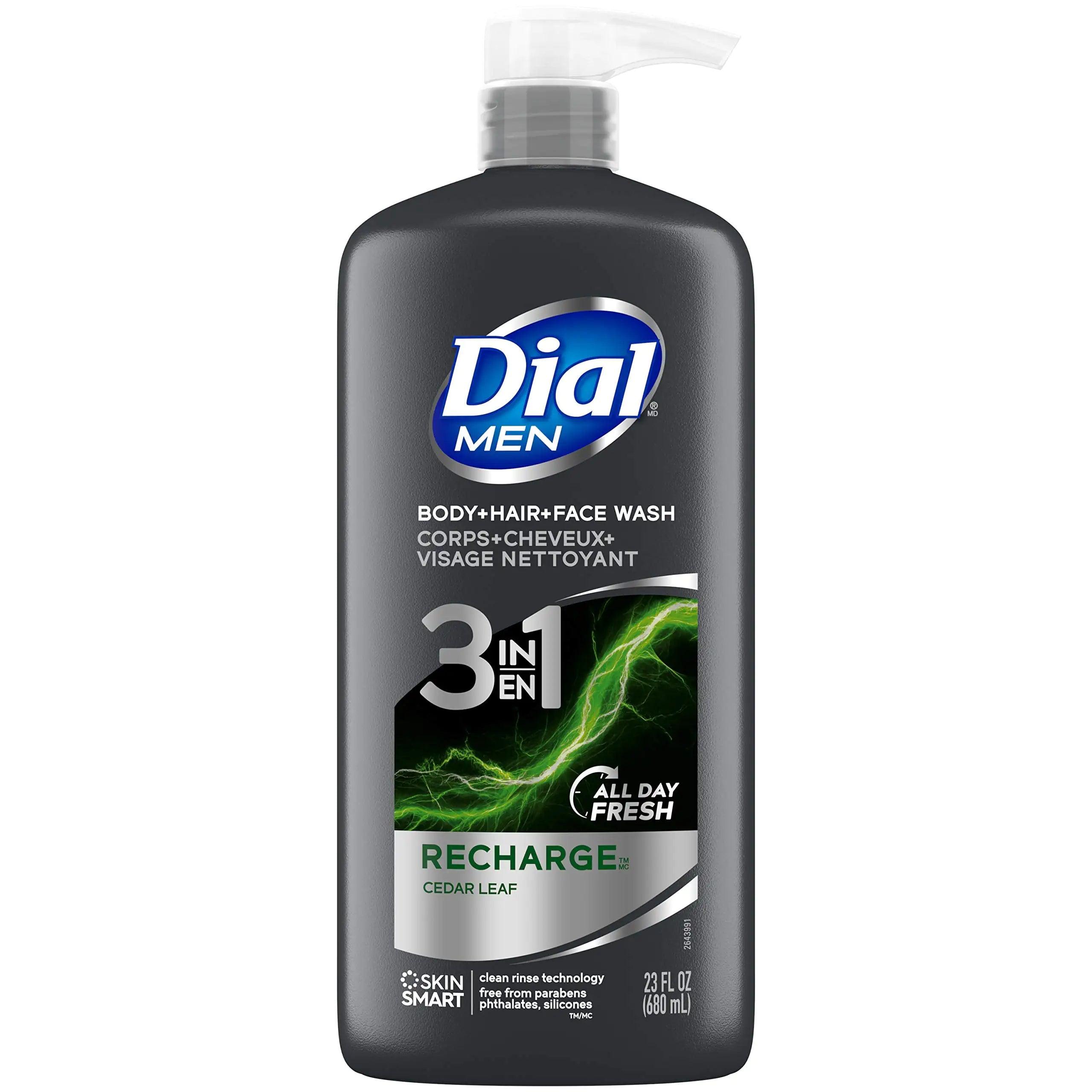 Dial Men 3in1 Body, Hair and Face Wash, Recharge, 69 fl oz (3-23 fl oz Bottles) 23 Fl Oz (Pack of 3) - Evallys.com # #