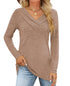 Women's Fall Long Sleeve Tunic Tops for Leggings V Neck Button Casual Blouse Sweatshirt Brown Large - Evallys.com # #