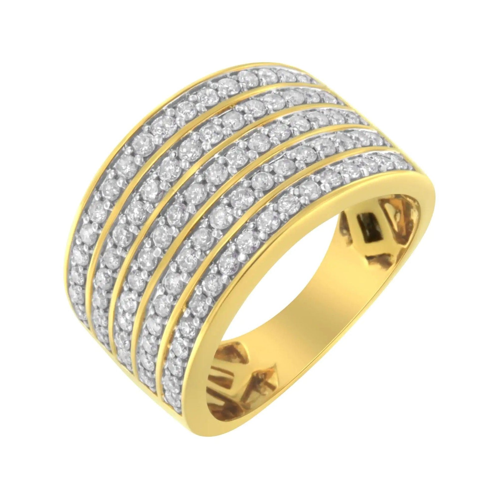 14K Yellow Gold Plated .925 Sterling Silver Diamond Multi-Row Band Ring (1 1/10 Cttw, J-K Color, I1-I2 Clarity) - Evallys.com # #