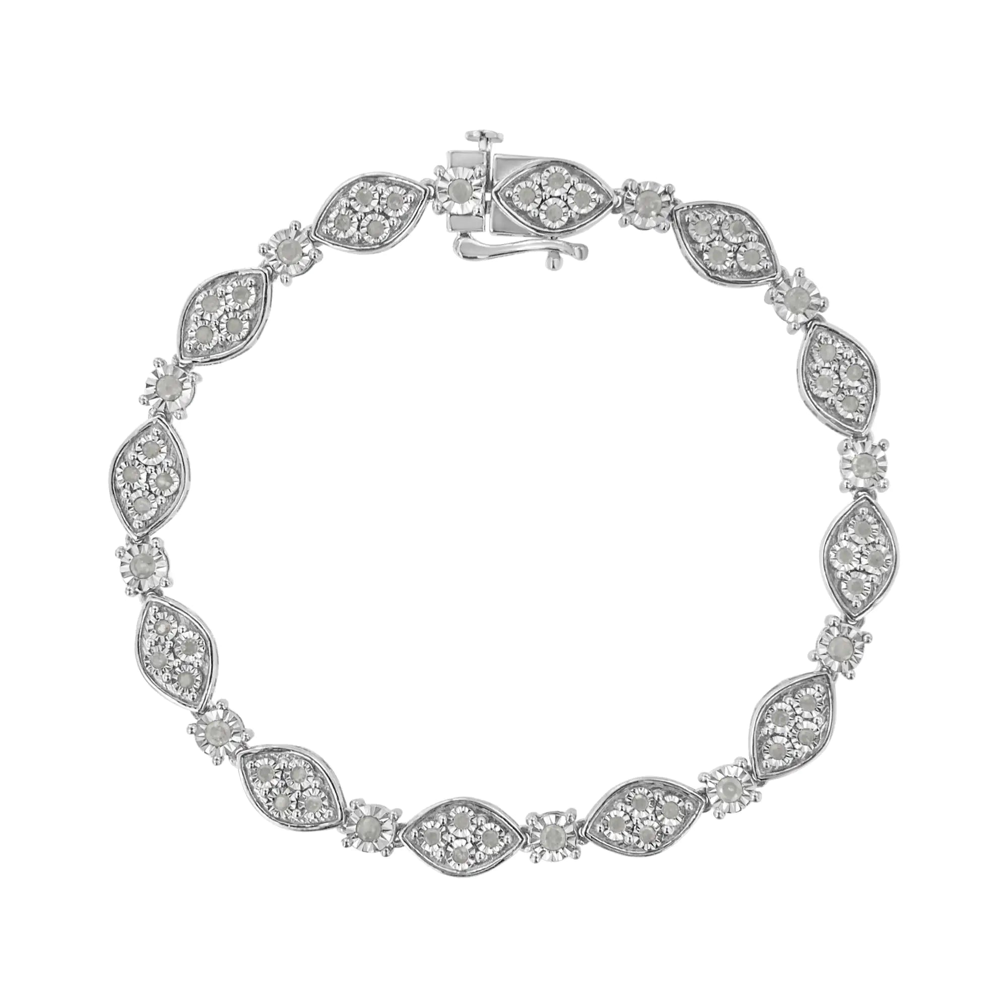 .925 Sterling Silver 1.0 cttw Miracle-set Round-Cut Diamond Pear and Bezel Link Bracelet (I-J, I3) - Size 7.5" - Evallys.com # #