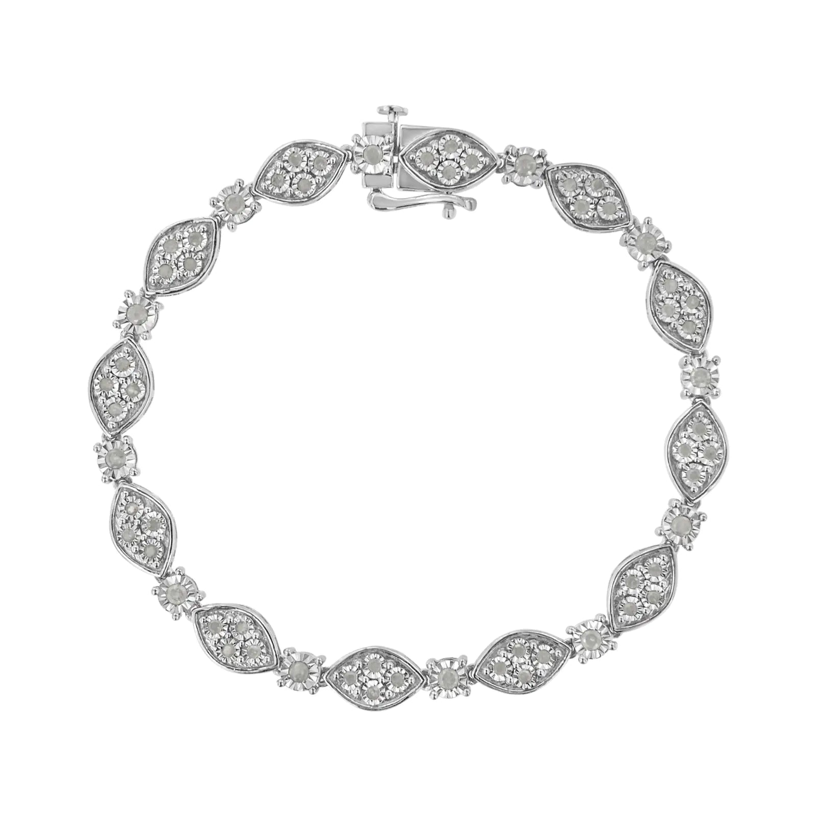 .925 Sterling Silver 1.0 cttw Miracle-set Round-Cut Diamond Pear and Bezel Link Bracelet (I-J, I3) - Size 7.5