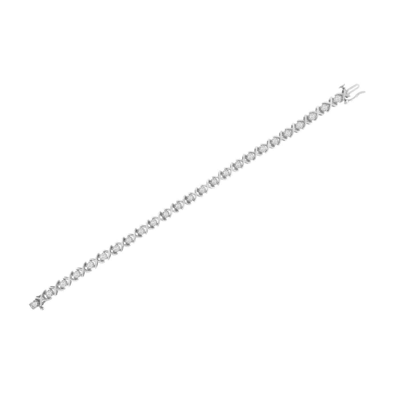 .925 Sterling Silver 1 cttw Brilliant Round-Cut Diamond "X" Link Bracelet (I-J Clarity, I2-I3 Color) - Size 7" - Evallys.com # #