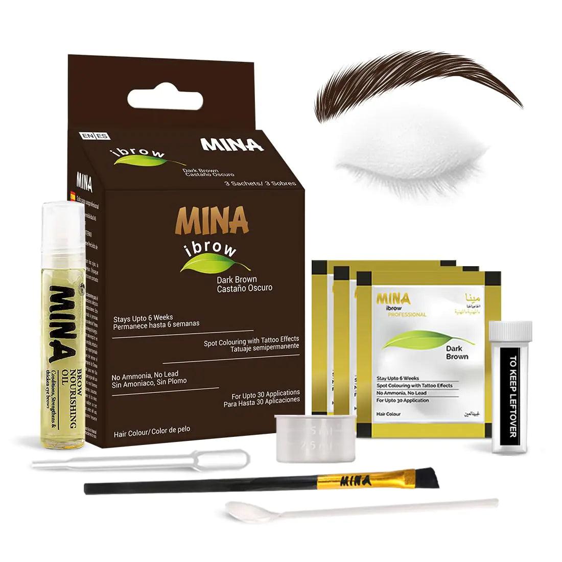 MinaiBrow Tint Kit Dark Brown | Natural Spot Coloring Brow Powder with Oil & Brush | Water & Smudge Proof, Long-Lasting, Instant Brow Dye Kit, 100% Gray Converge, Vegan and Cruelty-Free Dark Brown + Oil + Brush - Evallys.com # #