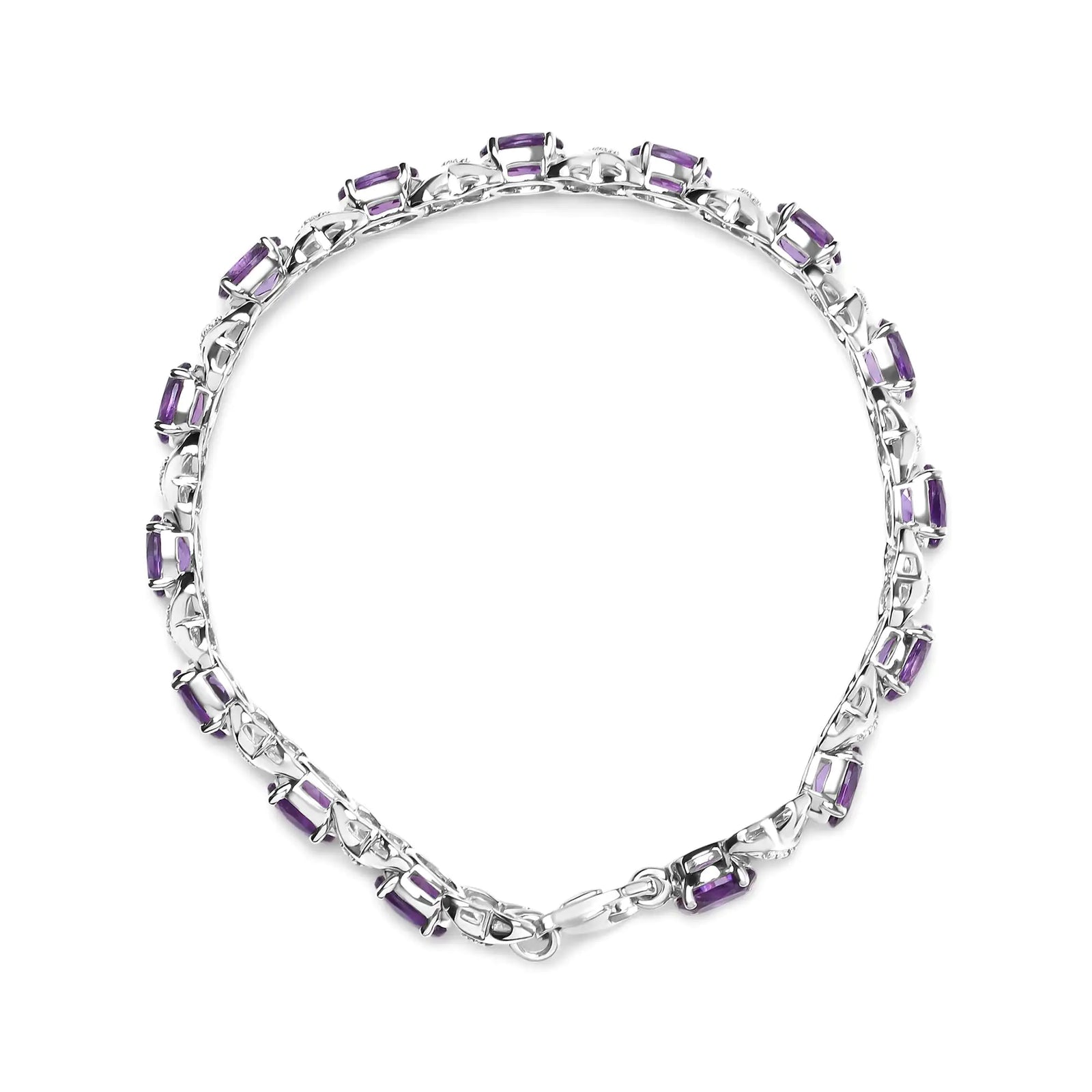 .925 Sterling Silver 7x5mm Oval Amethyst and Diamond Accent X-Link Bracelet (H-I Color, SI1-SI2 Clarity)  - Size 7