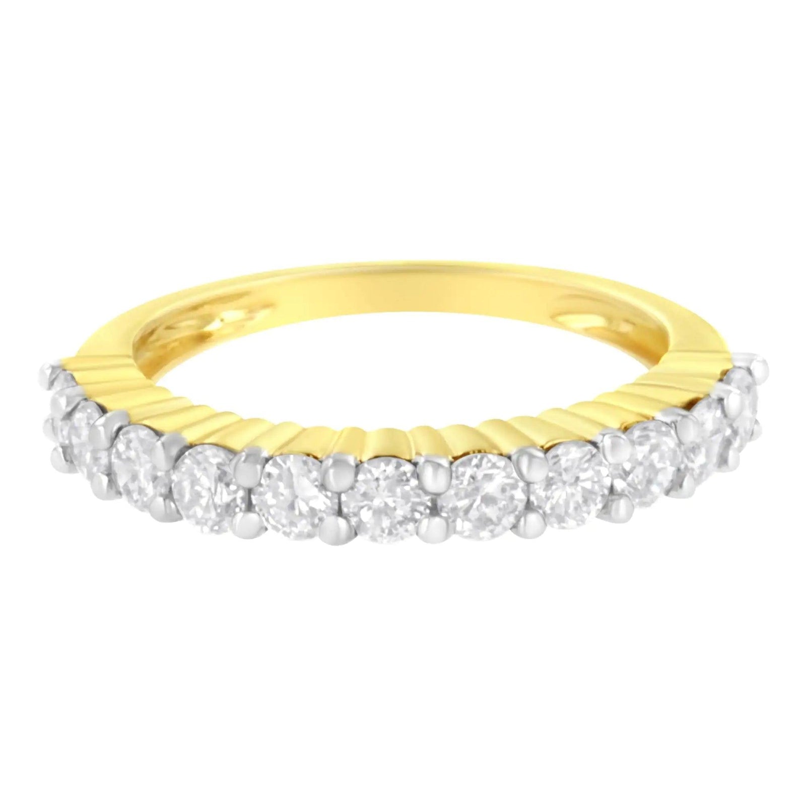 IGI Certified 14K Yellow Gold Plated .925 Sterling Silver 1.0 cttw Shared Prong Set Brilliant Round-Cut Diamond 11 Stone Band Ring (J-K Color, SI1-SI2 Clarity) - Evallys.com # #