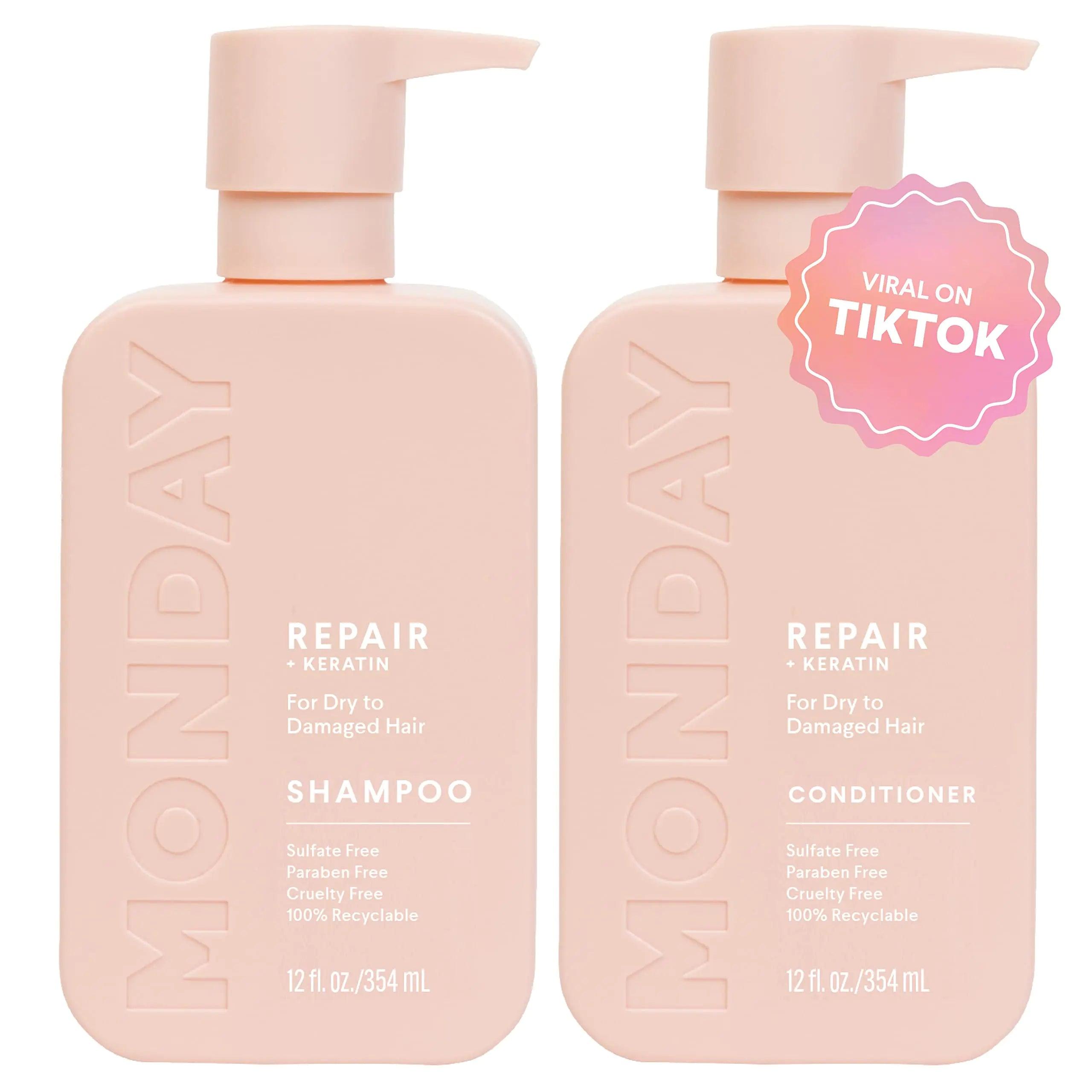 MONDAY HAIRCARE Repair Shampoo and Conditioner Set 12oz for Dry to Damaged Hair, Made with Keratin, Coconut Oil, Shea Butter and Vitamin E - Evallys.com # #