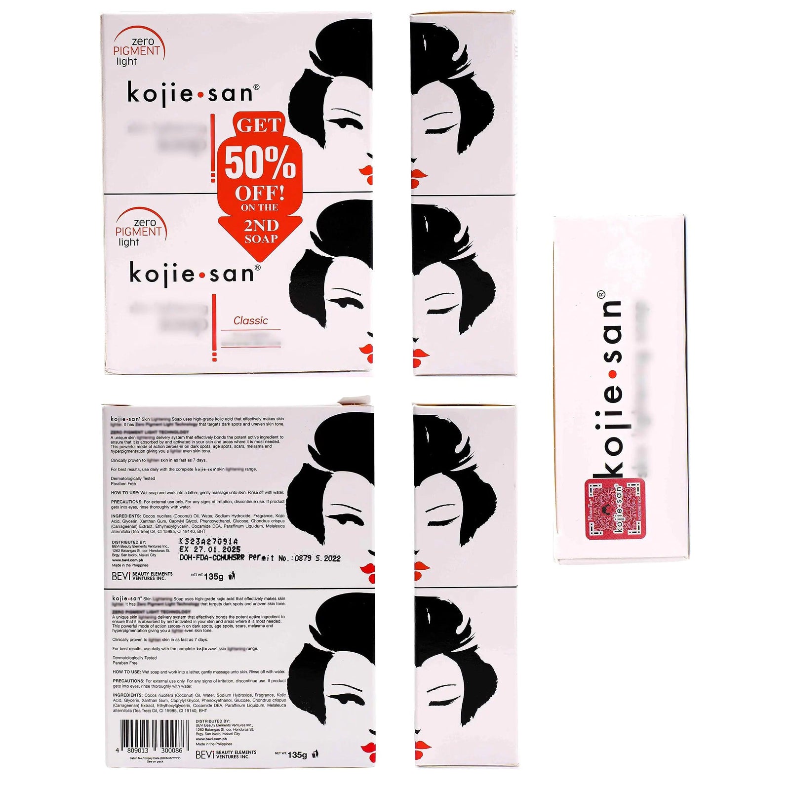 Kojie San Skin Brightening Soap - Original Kojic Acid, Dark Spot Remover Bar Soap with Coconut & Tea Tree Oil- 135g x 2 Bars 4.76 Ounce (Pack of 2) - Evallys.com # #