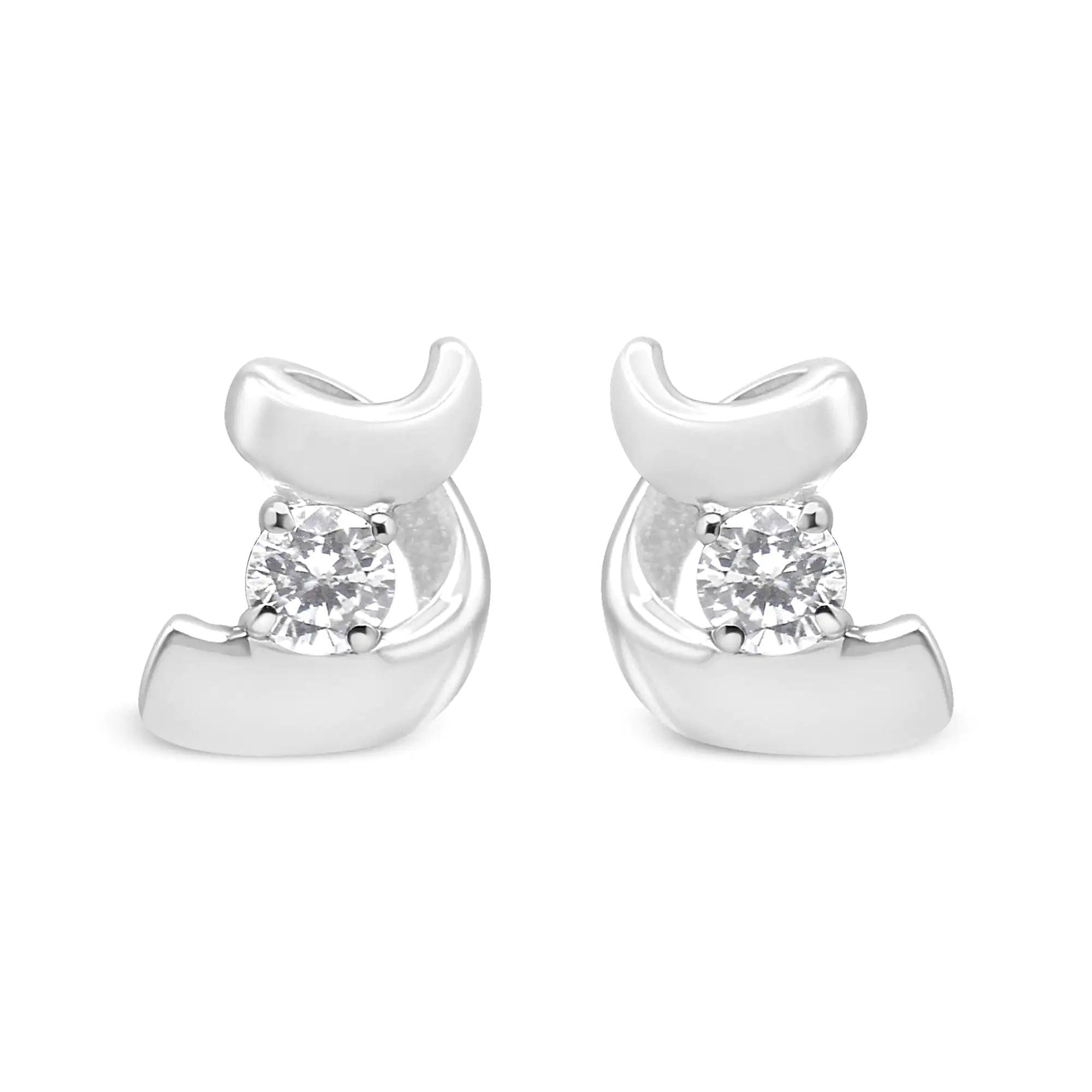 10K Gold 1/10 Cttw Round Brilliant-Cut Diamond Espira Swirls Solitaire Push Back Stud Earrings (I-J Color, I1-I2 Clarity) - Evallys.com # #