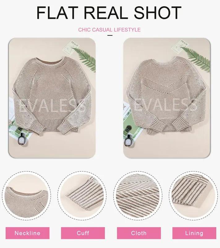 EVALESS Striped Sweaters for Women Boat Neck Batwing Sleeve Oversized Pullover Sweater Tops Womens Fall Clothes Outfits Medium Light French Beige - Evallys.com # #