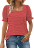 WIHOLL Tops for Women Summer Casual Ruffle Trim Sleeve Square Neck T Shirts X-Large 1-redstripe - Evallys.com # #