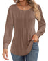 Ficerd Women's Puff Long Sleeve Tunic Tops Pleated Crew Neck Blouses Dressy Casual Loose Fit Fall and Winter Shirts Pink Floral Large - Evallys.com