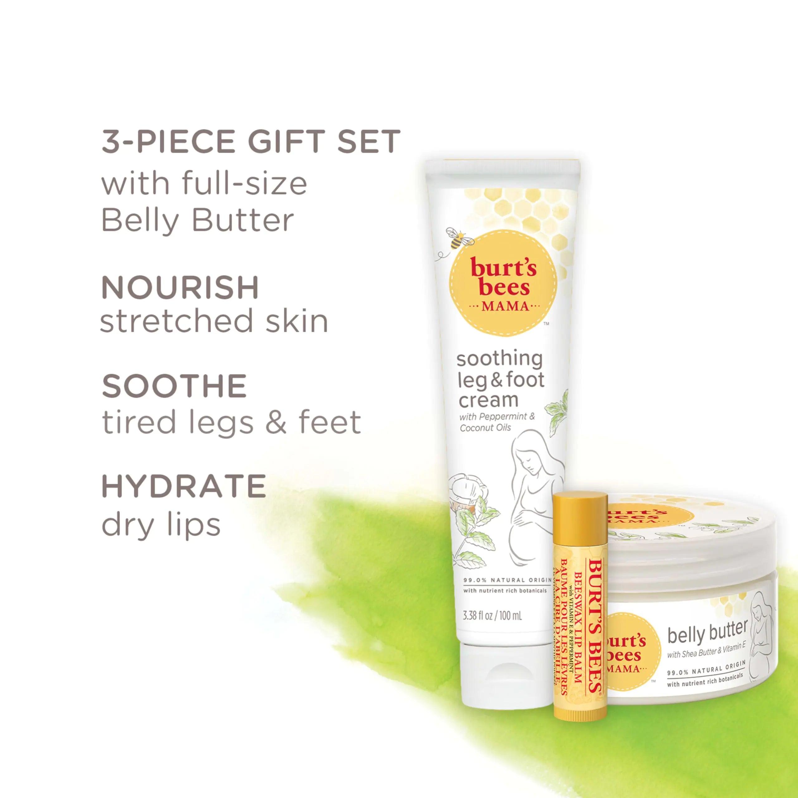 Burt's Bees Pregnancy Essentials Gifts Set, 3 Giftable Baby Shower Products & Must Have Baby Registry Items, Nourishing Skincare - Mama Belly Butter, Original Lip Balm, Leg & Foot Cream Mama Pregnancy Set 3 Count (Pack of 1) - Evallys.com # #