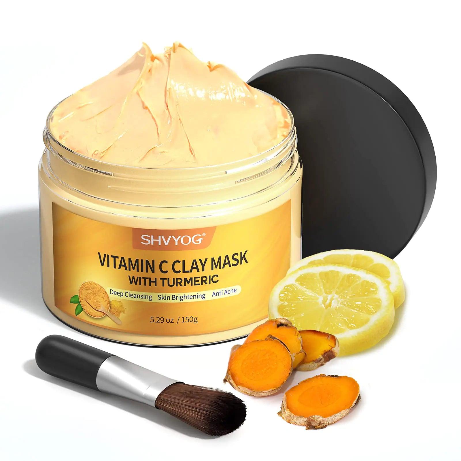 Vitamin C Face Mask with Kaolin Clay and Turmeric for Dark Spots, Dull Skin, Skincare Facial Mask for Controlling Oil and Refining Pores 5.29 Oz - Evallys.com # #