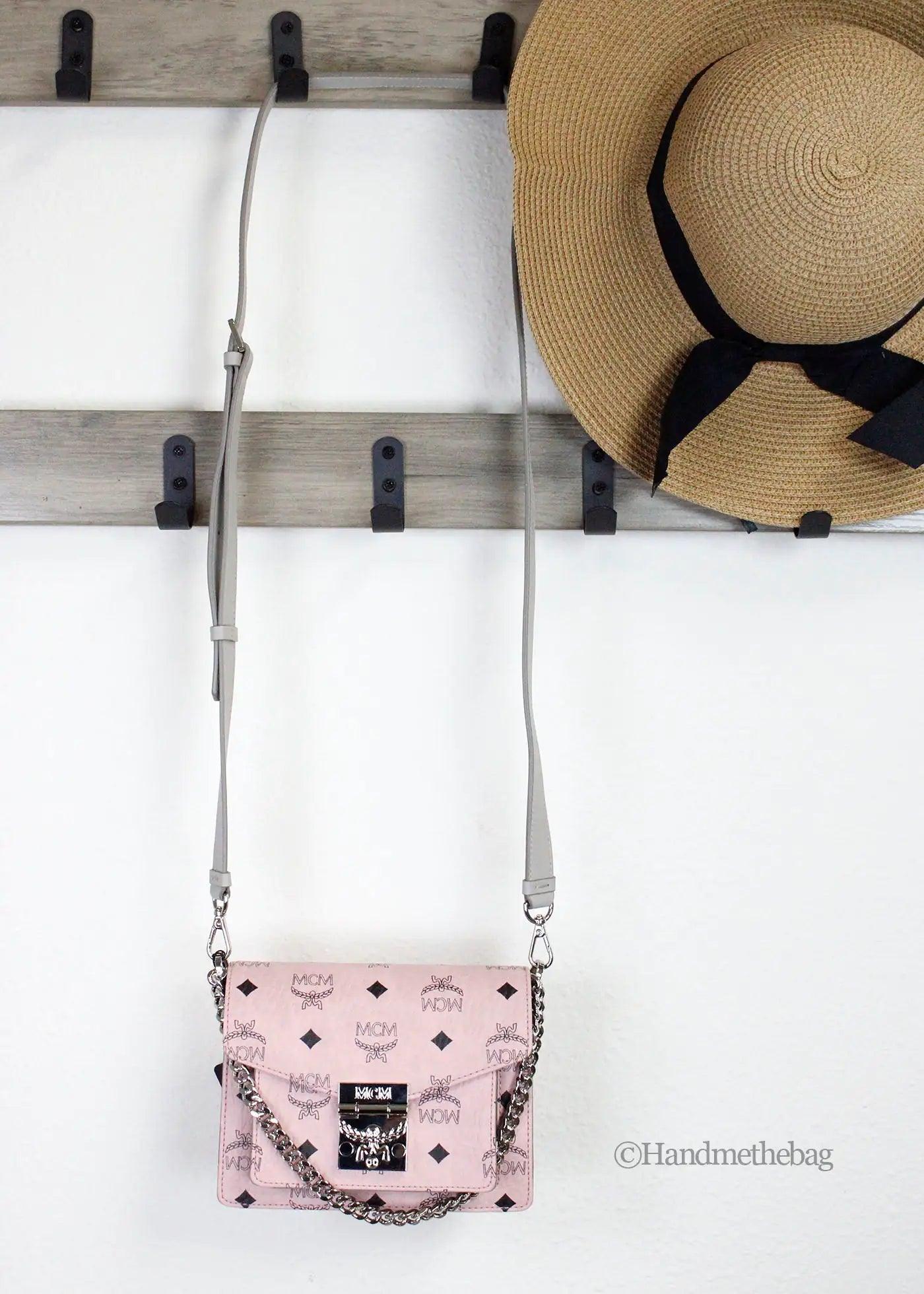 MCM Soft Pink Leather Mini Flap Lock Crossbody Bag - Evallys.com # #