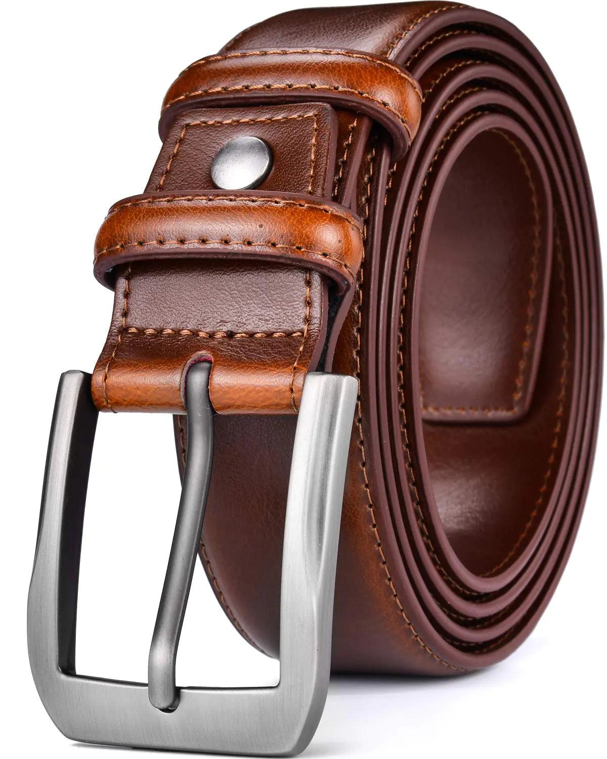 beltox fine Men’s Casual Leather Jeans Belts 1 1/2” Wide 4MM Thick Alloy Prong Buckle Work Dress Belt for Men Brown Belt With Silver Buckle 30-32 - Evallys.com # #