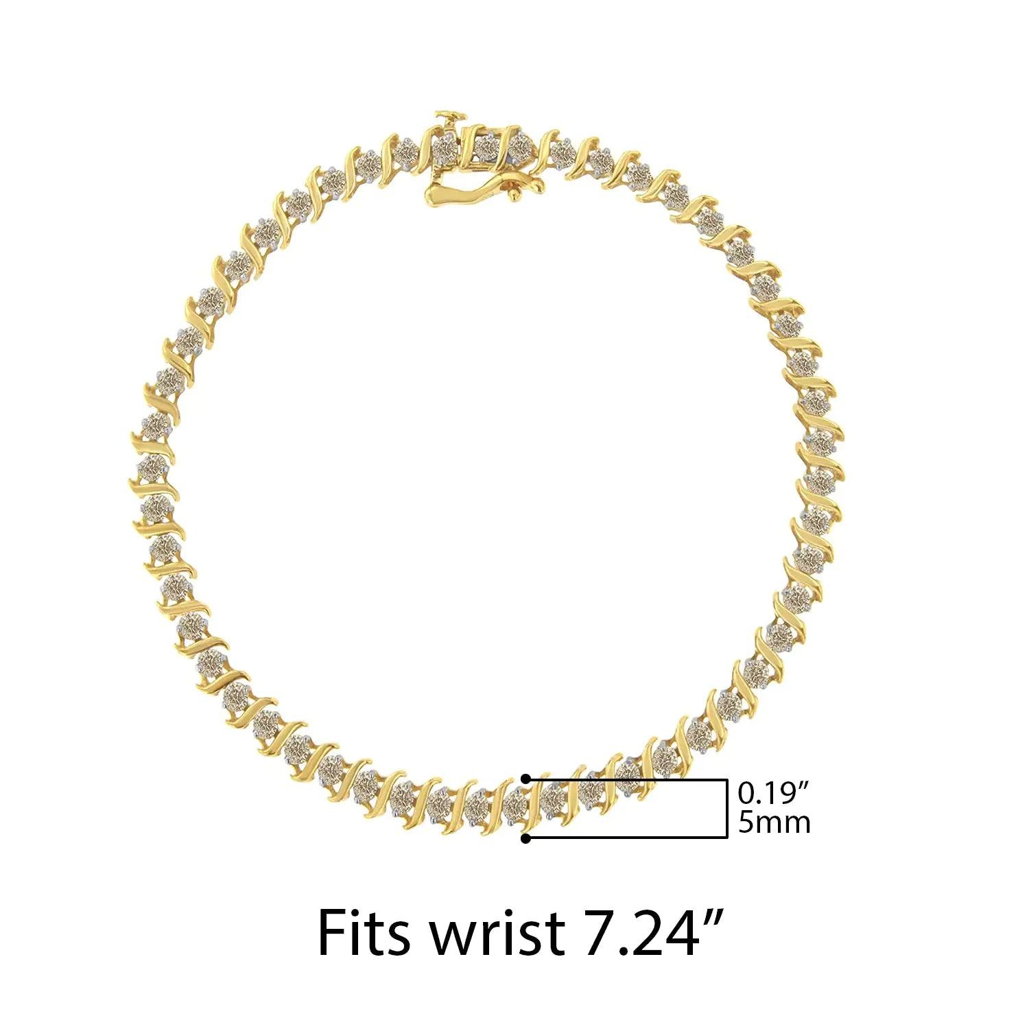 2Micron 10KT Yellow Gold Plated Sterling Silver Diamond S-Link Bracelet (2 cttw, J-K Color, I2-I3 Clarity) - Evallys.com # #