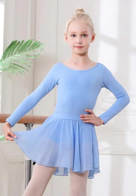 DIPUG Girls Ballet Leotards with Removable Skirt Toddler Hollow Back Dance Dress Combo Long Sleeve 10-12 Years Blue-long Sleeve - Evallys.com # #