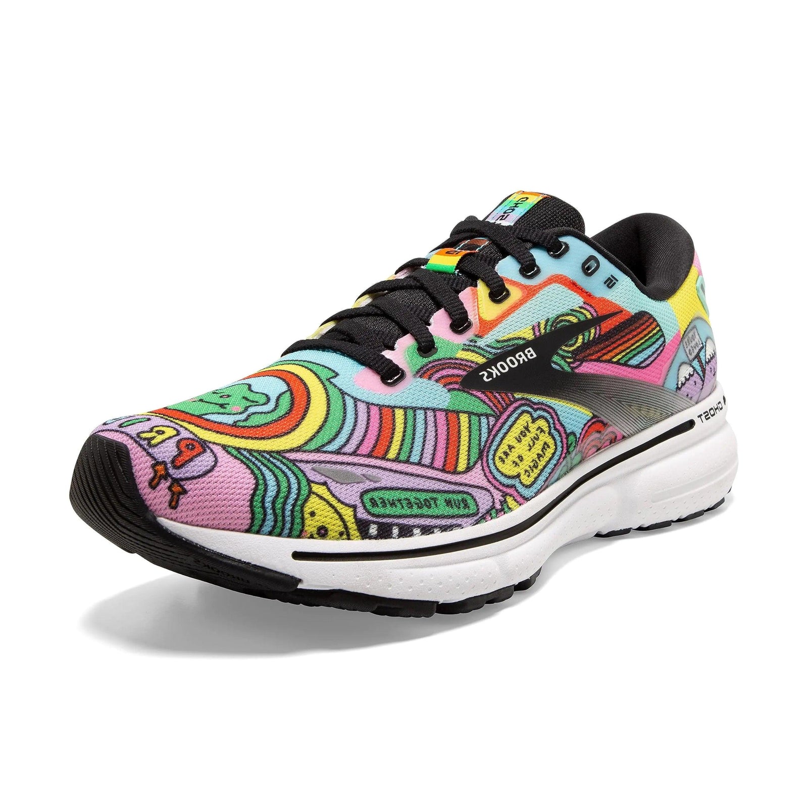 Brooks Women's Ghost 15 Neutral Running Shoe 10.5 Black/White/Multi - Evallys.com # #