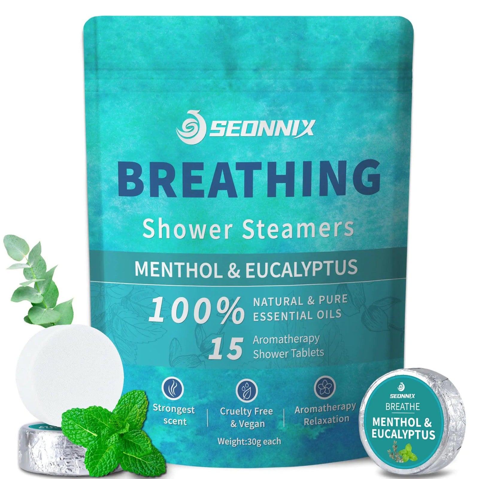 Shower Steamers Aromatherapy 15 Pack, Menthol & Eucalyptus Shower Bombs with Natural Essential Oils, Quick Relief Nasal Congestion, Relaxation & Self Care Gifts for Women & Men 15 Count (Pack of 1) Breathing - Evallys.com # #