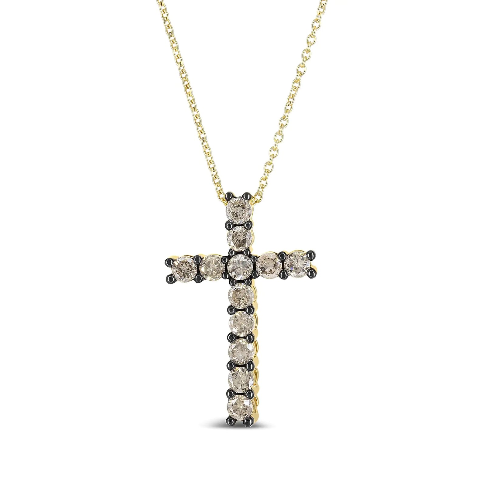 10K Yellow Gold Plated .925 Sterling Silver 1.00 Cttw Traditional Diamond Cross 18