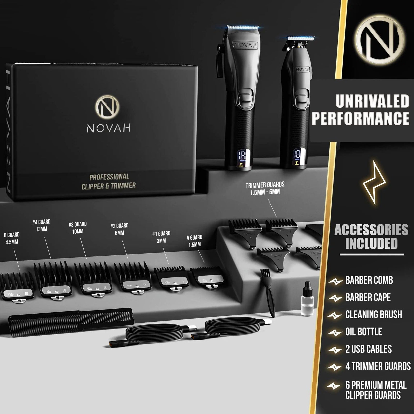 Novah® Professional Hair Clippers for Men, Professional Barber Clippers and Trimmer Set, Mens Cordless Hair Clippers for Barbers Haircut Kit Fade HCL-002 - Evallys.com # #