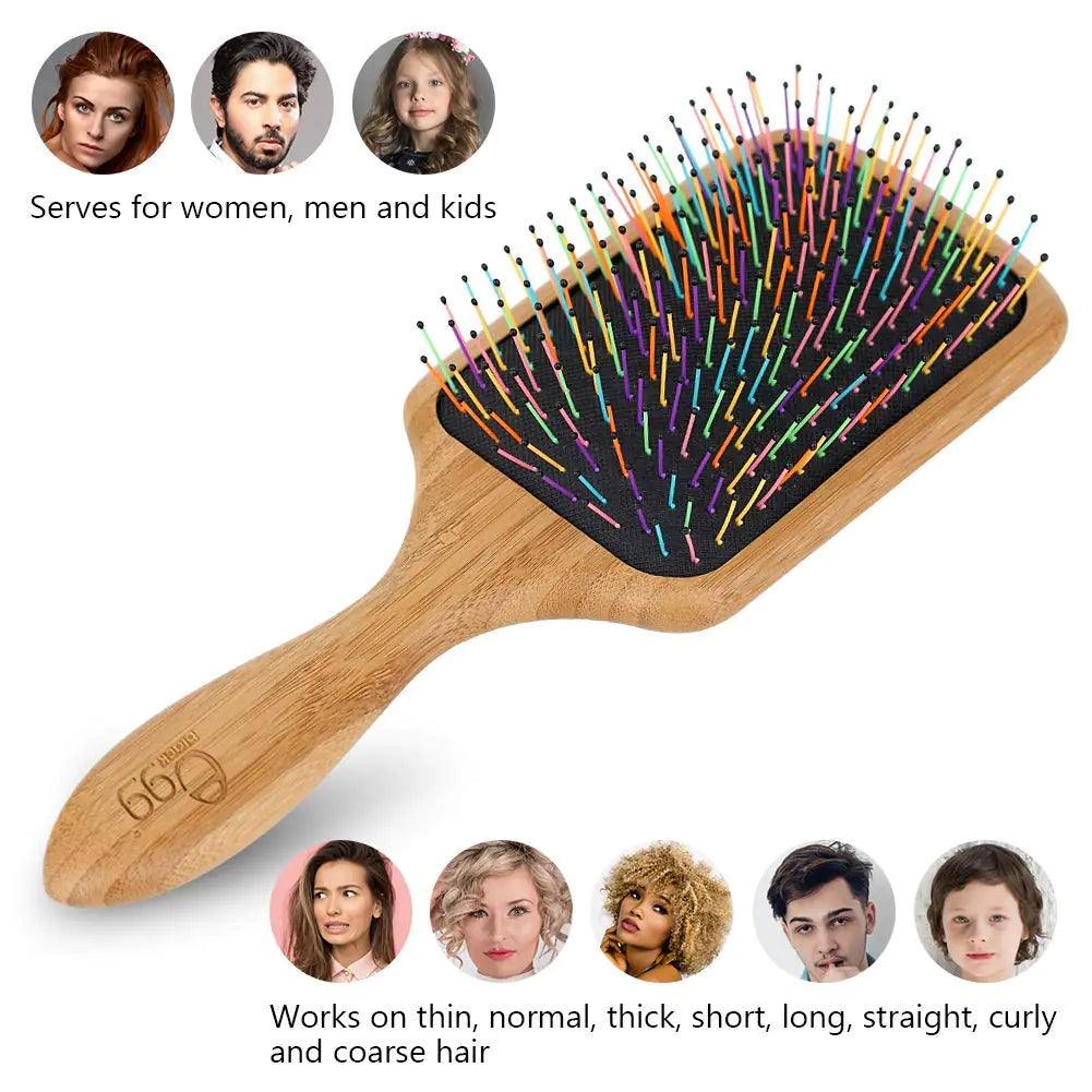 BLACK EGG Paddle Detangling Hair Brush for Women Girls, Rainbow Nylon Brush for Thick Thin Curly Hair, Includes Wooden Detangler Comb and 3 Hair Ties - Evallys.com # #