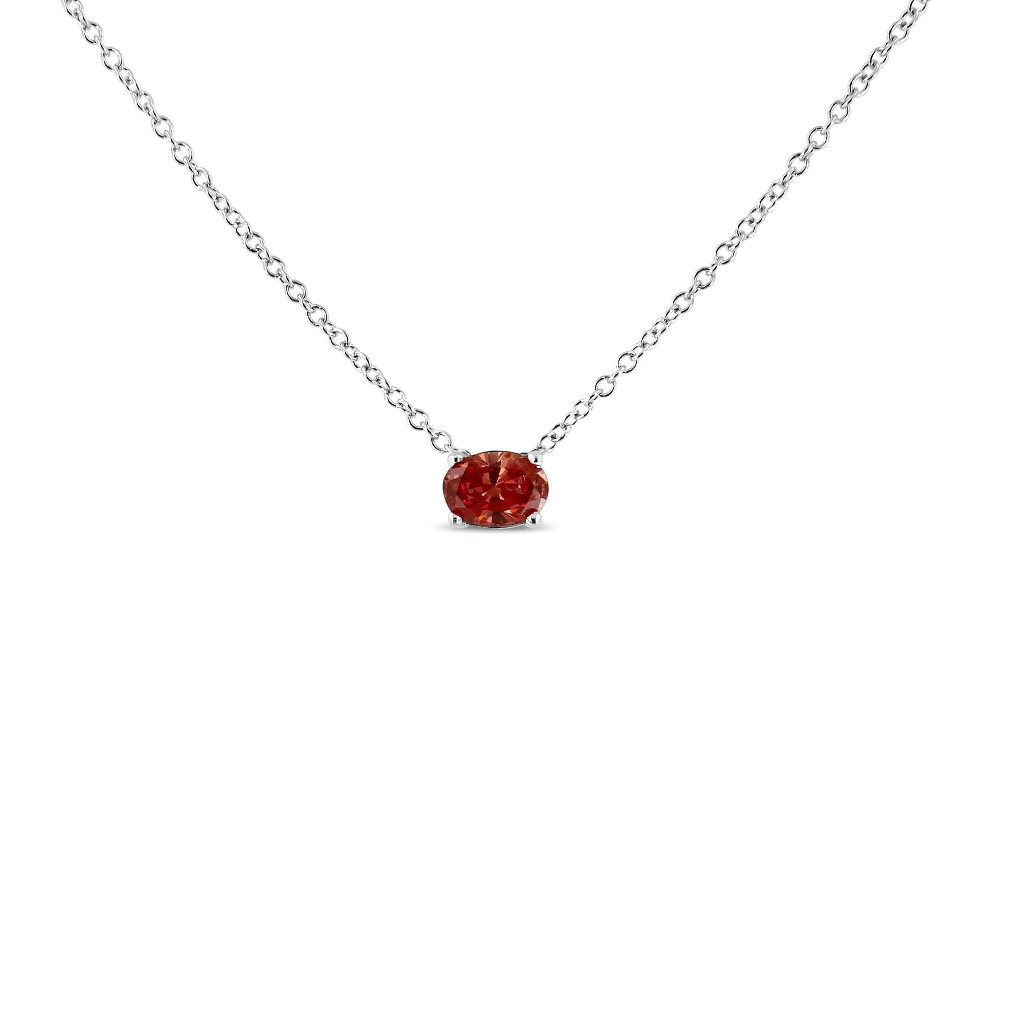 14K White Gold 3/8 Cttw Lab Grown Pink Oval Solitaire Diamond East West 18" Pendant Necklace (Pink Color, VS2-SI1 Clarity) - Evallys.com # #