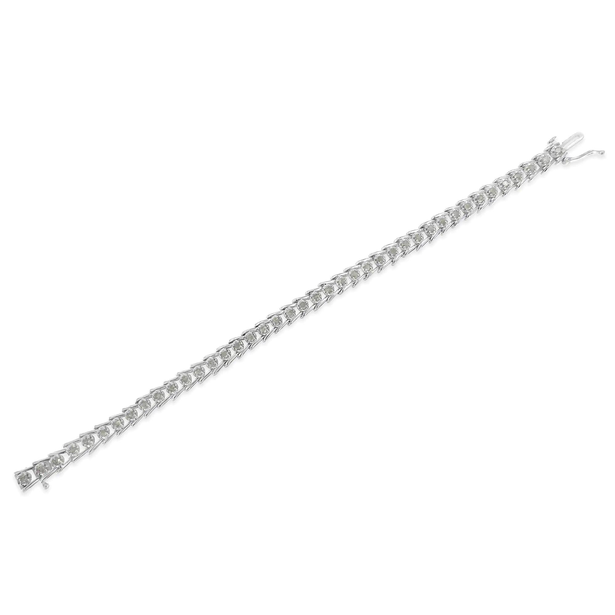 .925 Sterling Silver 2.0 Cttw Diamond Fan Link Tennis Bracelet (I-J Color, I3 Clarity) - 7” - Evallys.com # #