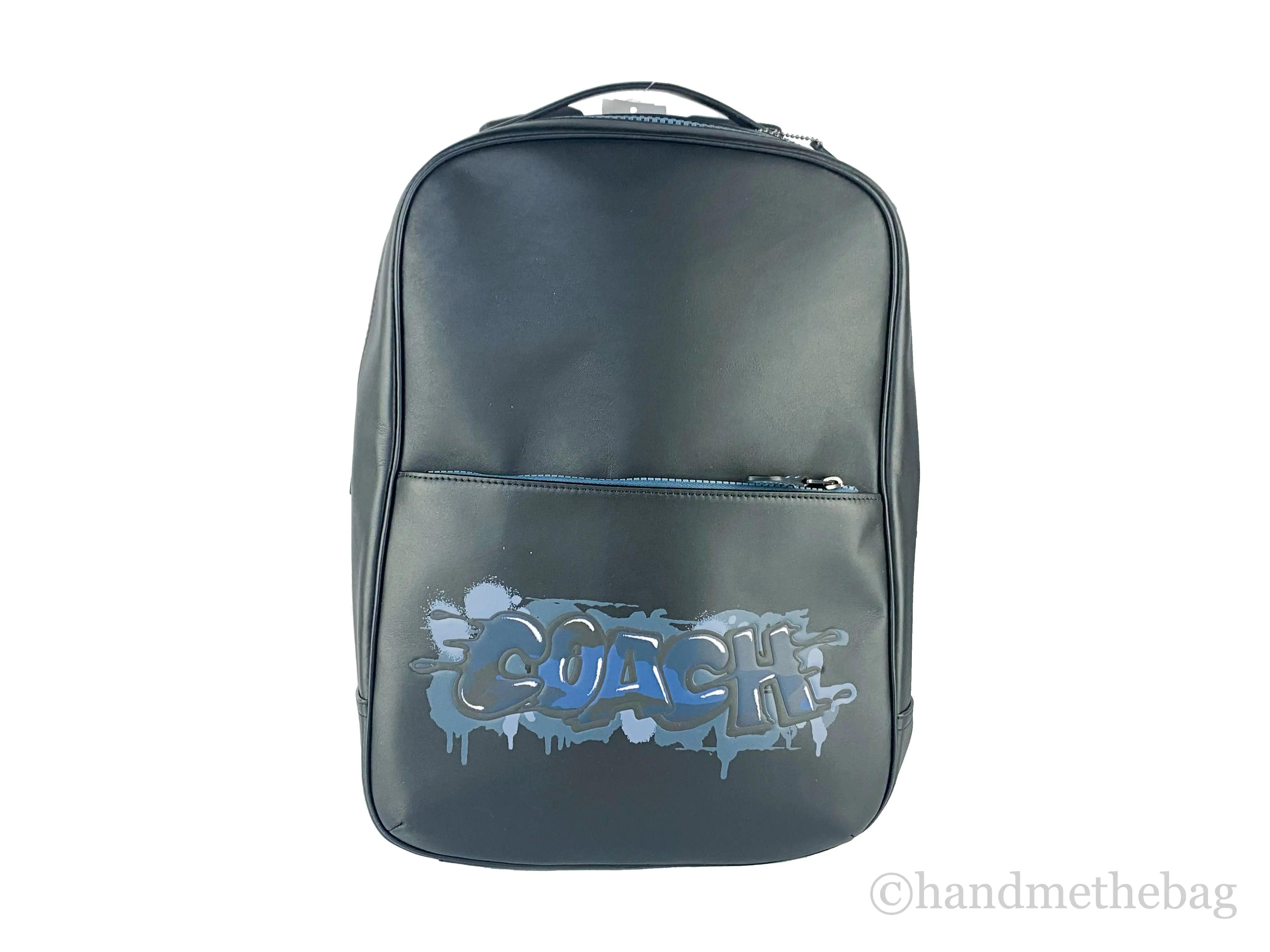 Coach Mens Westway Medium Black Leather Graffiti Logo Backpack - Evallys.com # #