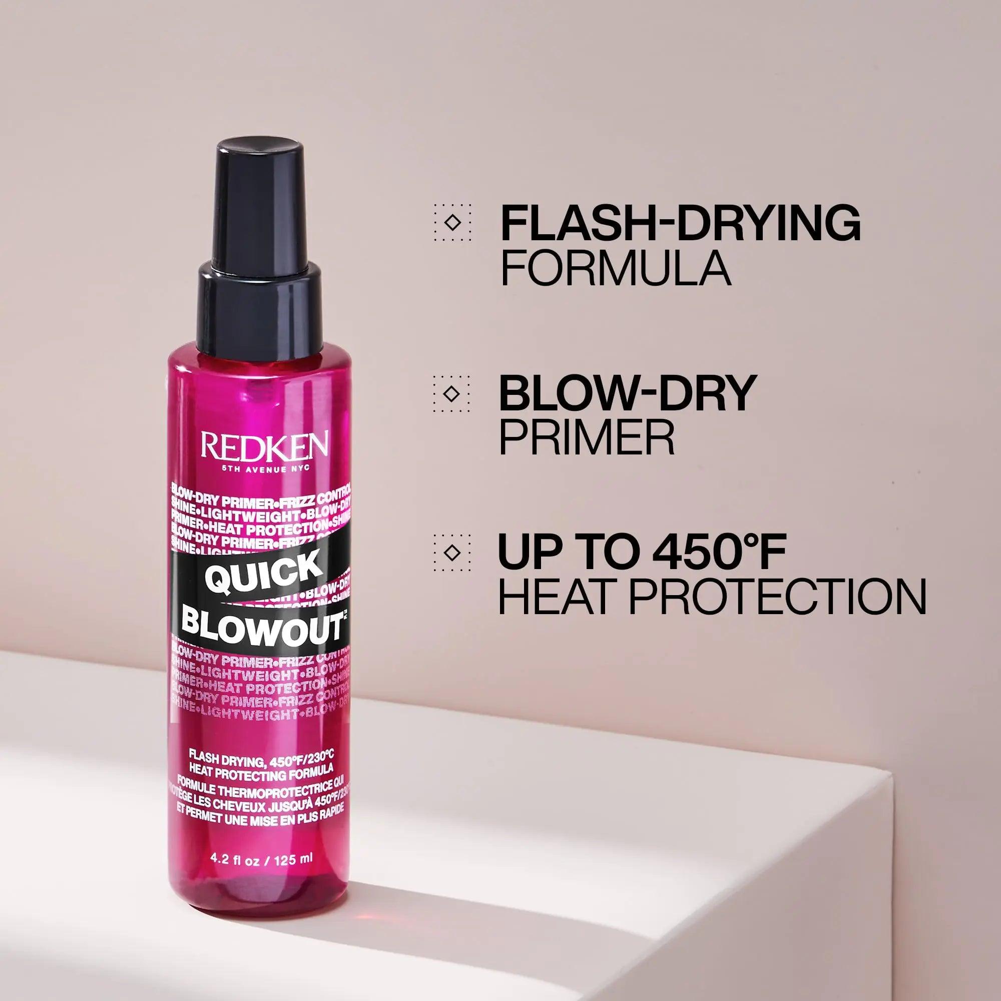 Redken Quick Blowout Heat Protection Spray | Blow Dry Primer to Reduce Styling Time | Smooths & Adds Shine | Lightweight Blowdry Heat Protectant Spray for Hair | For All Hair Types 4.2 Fl Oz (Pack of 1) - Evallys.com # #