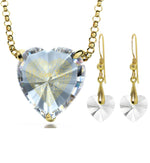 Gold Plated Silver Heart Jewelry Set 120 Languages I Love You Necklace and Crystal Earrings - Evallys.com # #