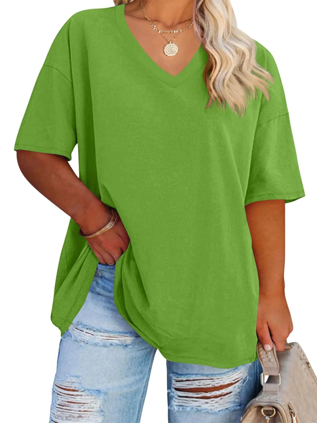 Women's Plus Size V Neck T Shirts Summer Half Sleeve Tees Casual Loose Fit Cotton Tunic Tops XX-Large Plus Khaki - Evallys.com # #