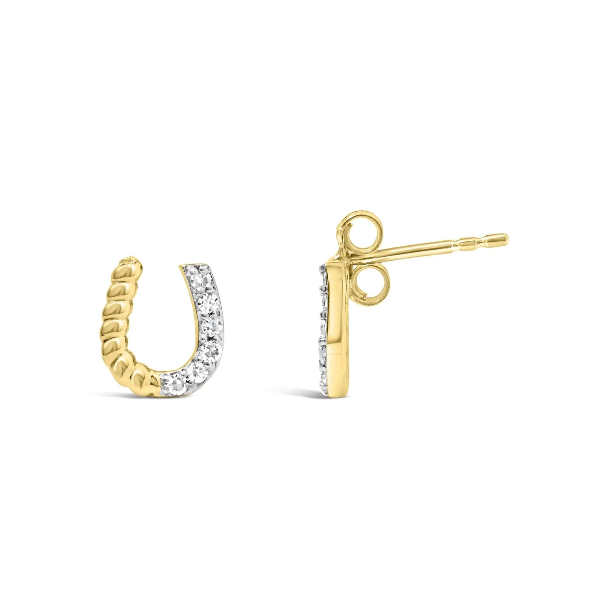 14K Yellow Gold 1/10 Cttw Diamond and Braided Horseshoe Stud Earrings (I-J Color, I1-I2 Clarity) - Evallys.com # #