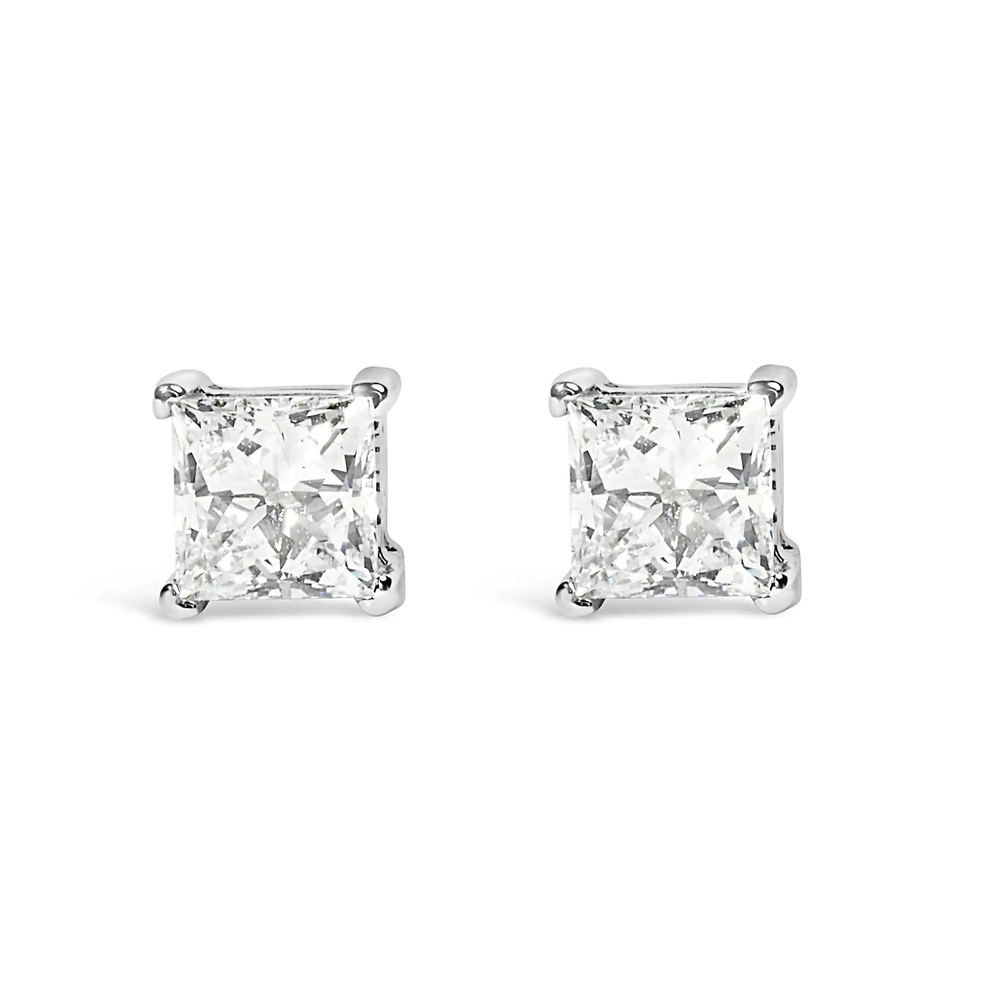 14K White Gold 3/8 Cttw Lab Grown Princess-Cut Diamond 4-Prong Solitaire Stud Earrings (VS1-VS2 Clarity, F-G Color) - Evallys.com # #