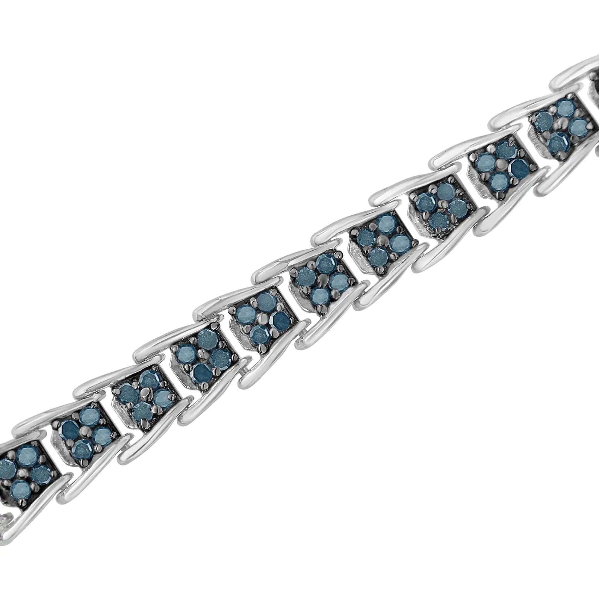 .925 Sterling Silver 2 cttw Treated Blue Diamond Fan-Shaped Nested Link 7" Tennis Bracelet (Blue Color, I3 Clarity) - Size 7" - Evallys.com # #