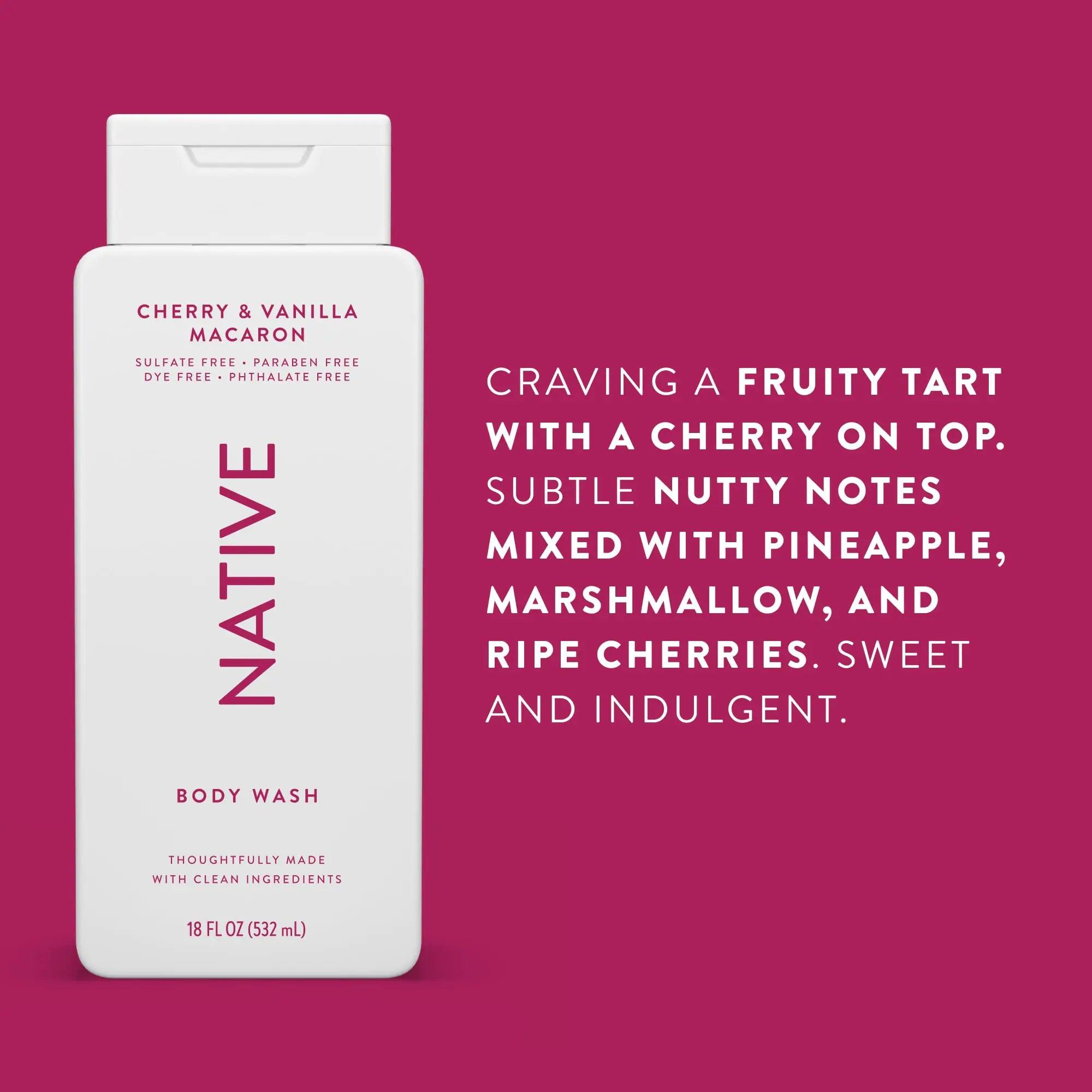 Native Body Wash Contains Naturally Derived Ingredients | For Women & Men, Sulfate, Paraben, & Dye Free Leaving Skin Soft and Hydrating |Cherry & Vanilla Macaroon 18 oz - 2 Pk Cherry & Vanilla Macaroon - Evallys.com # #