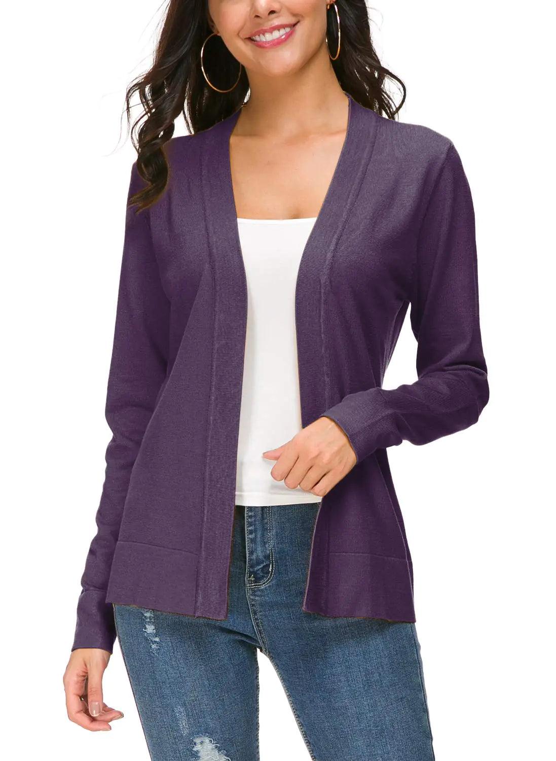 Urban CoCo Women's Long Sleeve Open Front Knit Cardigan Sweater Medium Purple - Evallys.com # #