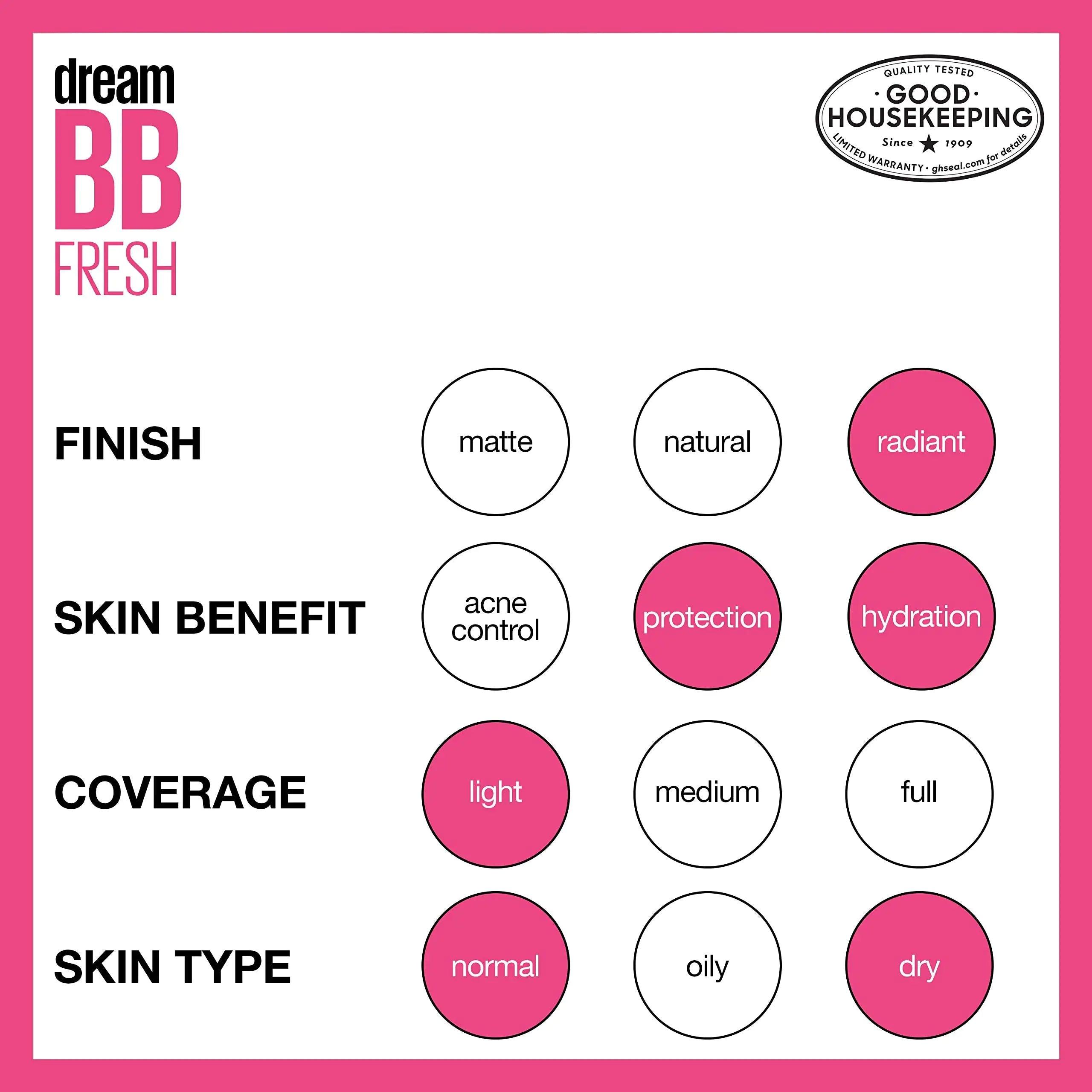 Maybelline Dream Fresh Skin Hydrating BB cream, 8-in-1 Skin Perfecting Beauty Balm with Broad Spectrum SPF 30, Sheer Tint Coverage, Oil-Free, Light, 1 Fl Oz 1 Fl Oz (Pack of 1) 100 LIGHT - Evallys.com # #