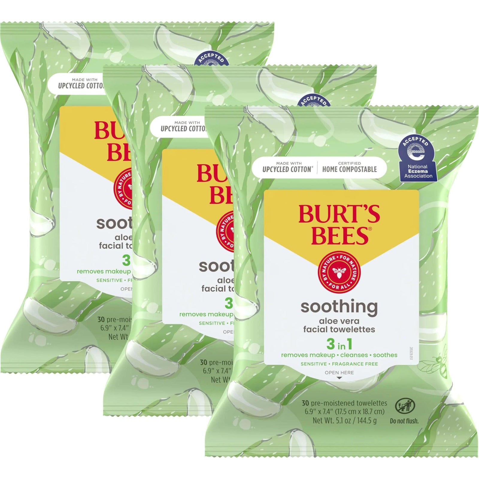 Burt's Bees Aloe Vera Face Wipes, for Sensitive Skin, Soothing Makeup Remover & Facial Cleansing Towelettes, 30 Ct. (3-Pack) 30 Count (Pack of 3) - Evallys.com # #