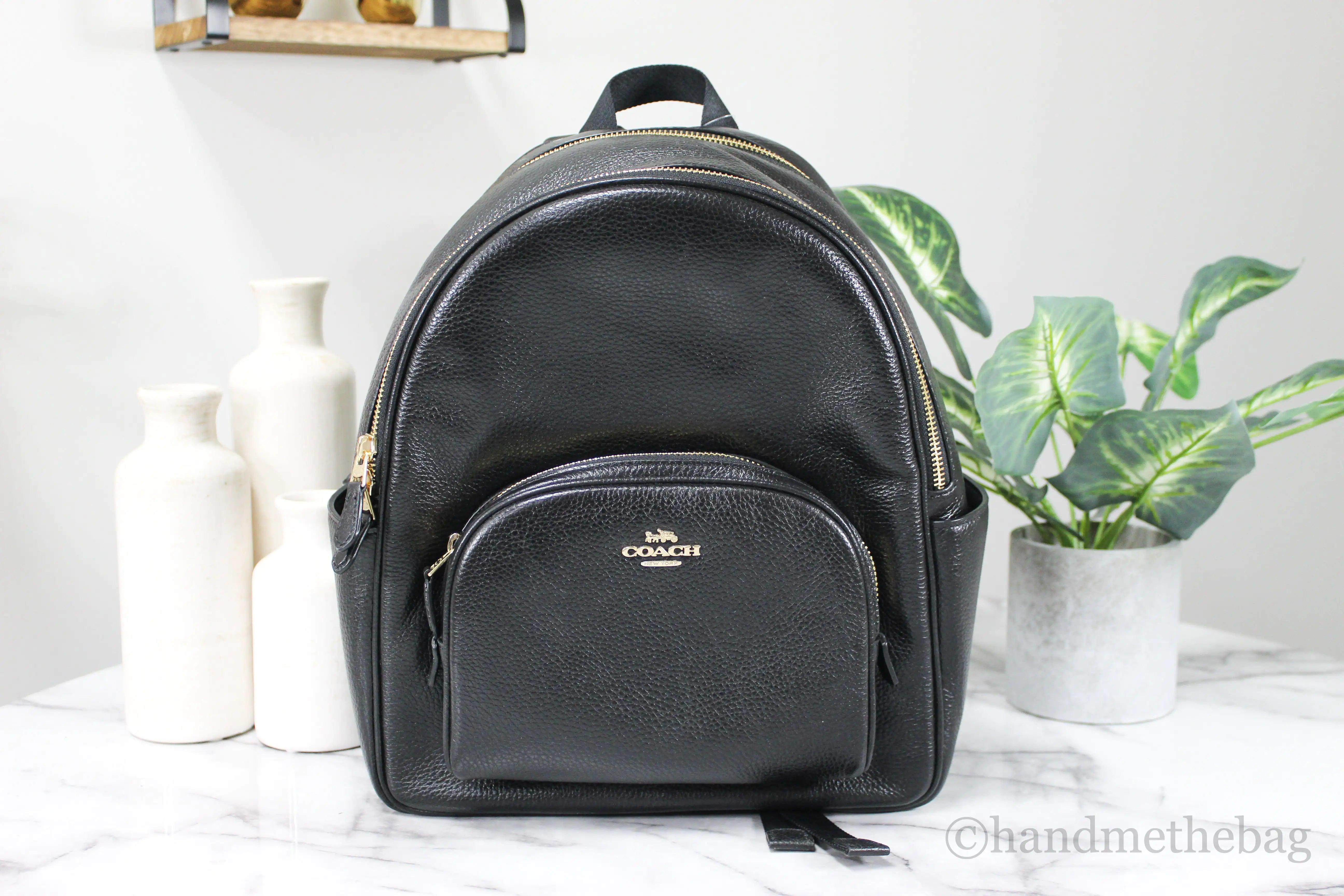 Coach (5666) Court Medium Black Pebbled Leather Backpack Shoulder Bag Bookbag - Evallys.com # #