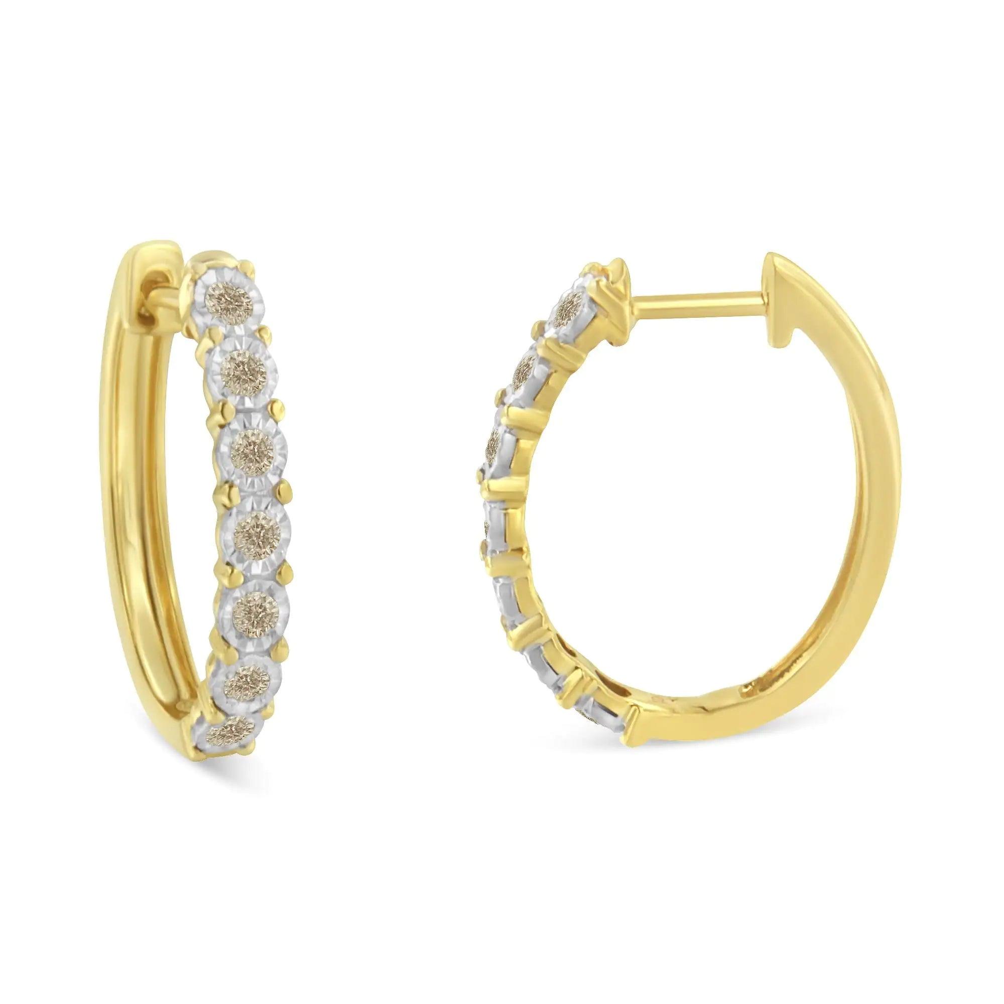 10KT Two-Toned Gold Diamond Hoop Earring (1/2 cttw, J-K Color, I2-I3 Clarity) - Evallys.com # #