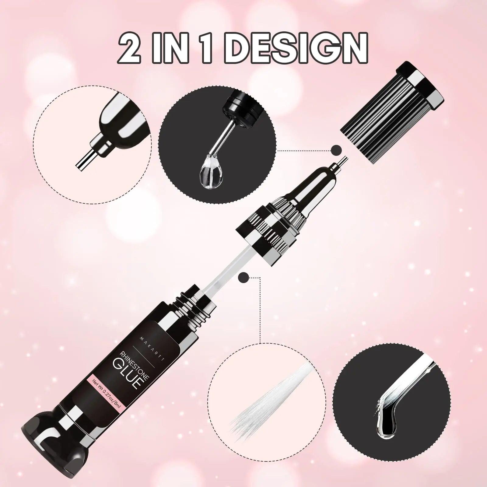 Makartt Nail Rhinestone Glue Gel, Upgrade Gel Nail Glue with Brush Pen Tip Super Strong Adhesive Precise for Nail Charms Crystals Rhinestones Beads Flower 3D Decorations 8ml*2 B-For Tiny Nail Rhinestones - Evallys.com # #