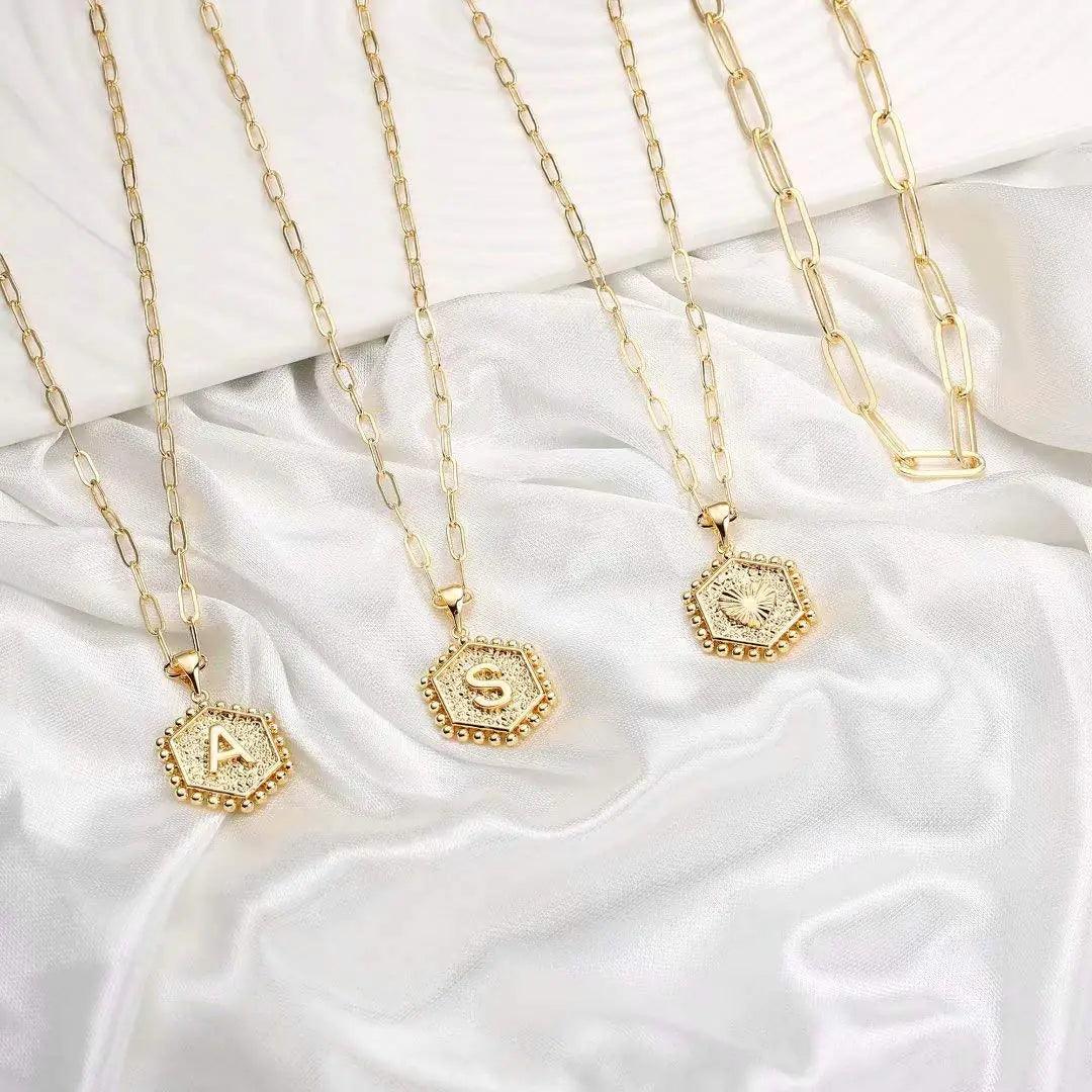 M MOOHAM Dainty Gold Necklace for Women - 14K Solid Gold Over Layering Necklaces for Women Cute Hexagon Letter Initial Necklaces for Women Gold Layered Necklaces for Women Jewelry Gifts 18 IN M - Evallys.com # #