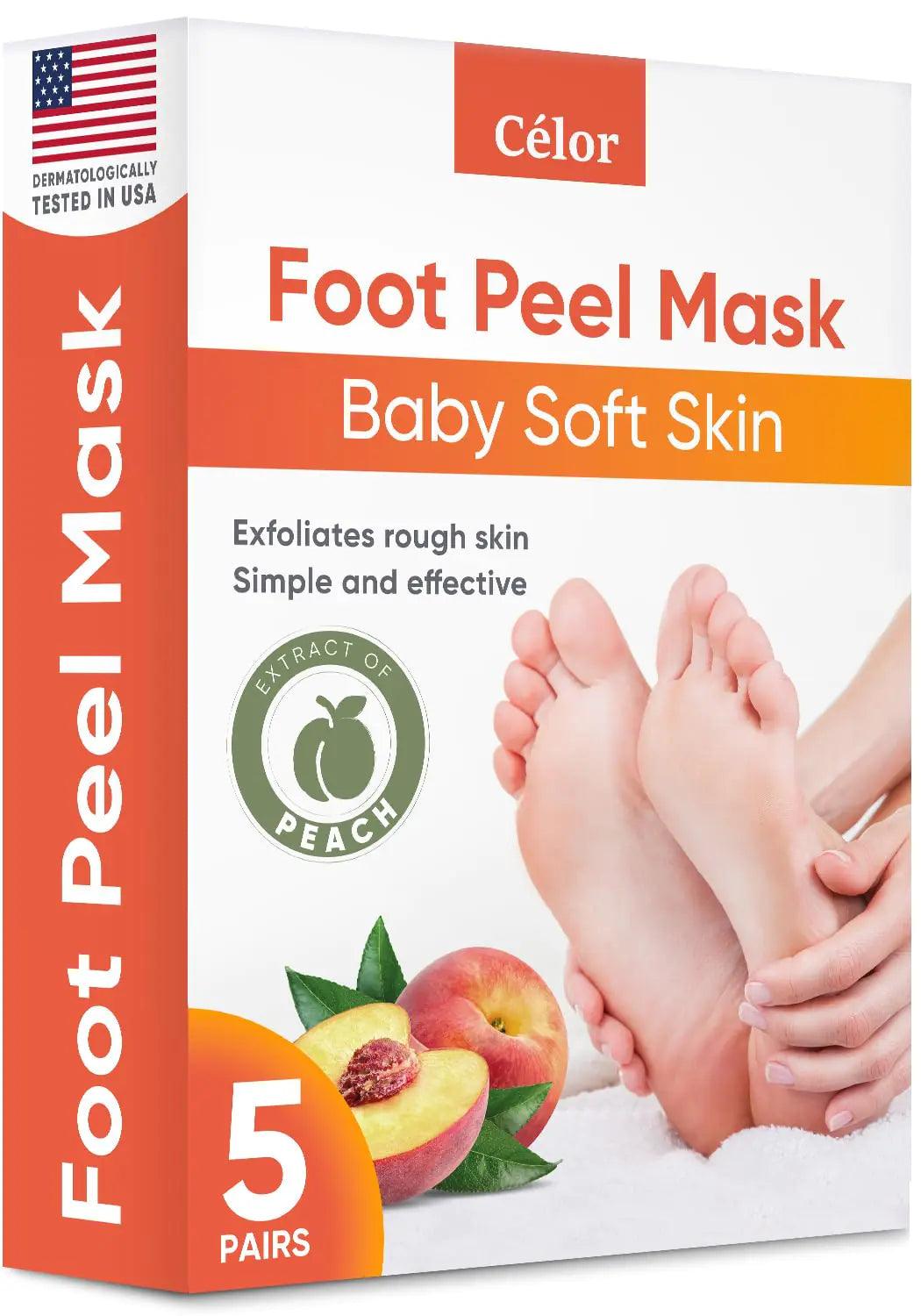 Foot Peel Mask (5 Pairs) - Foot Mask for Baby Soft Skin - Remove Dead Skin, Dry, Cracked Feet & Callus, Foot Spa, Made with Aloe Vera Extract for Women and Men Feet Peeling Mask Exfoliating, Peach 5 Pair (Pack of 1) - Evallys.com # #