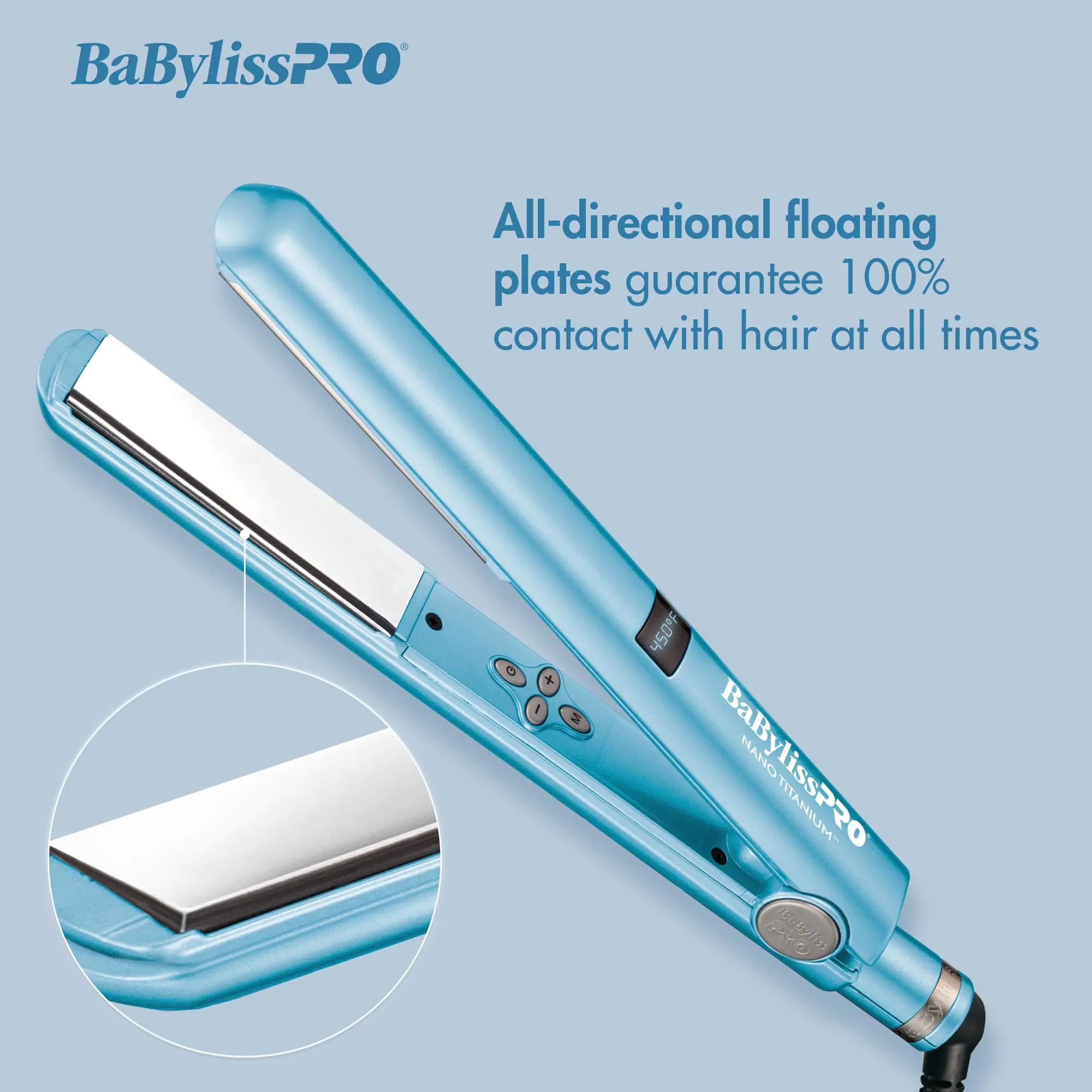 BaBylissPRO Nano Titanium Flat Iron Hair Straightener, 1" Digital Hair Straightener Iron for Professional Salon Results and All Hair Types Blue - Evallys.com # #