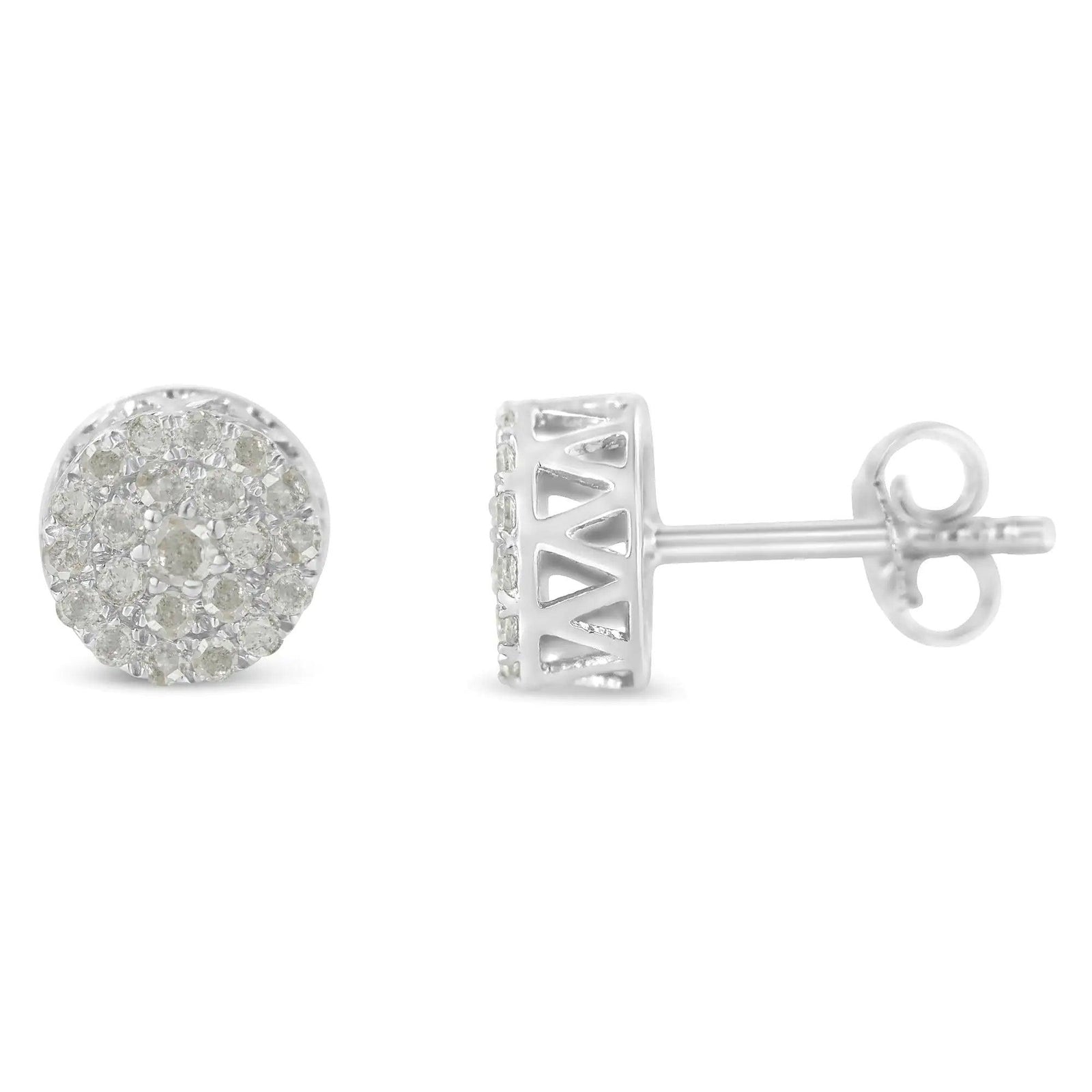 10k White Gold Diamond Cluster Stud Earrings (0.5 cttw, I-J Color, I2-I3 Clarity) - Evallys.com # #