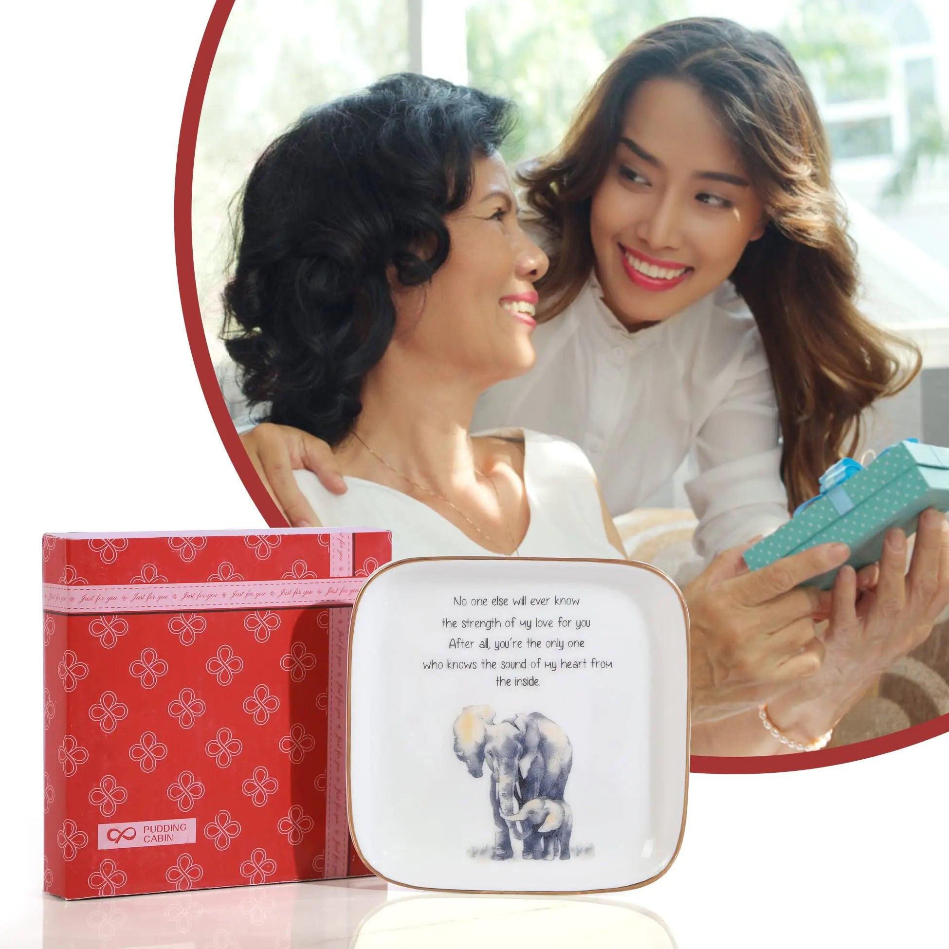 PUDDING CABIN Gift for Mom, Elephant Ring Dish “No One Else Will Ever Know The Strength Of My Love For You Mother's Day Gift, Birthday Mom Gift from Son or Daughter - Evallys.com # #