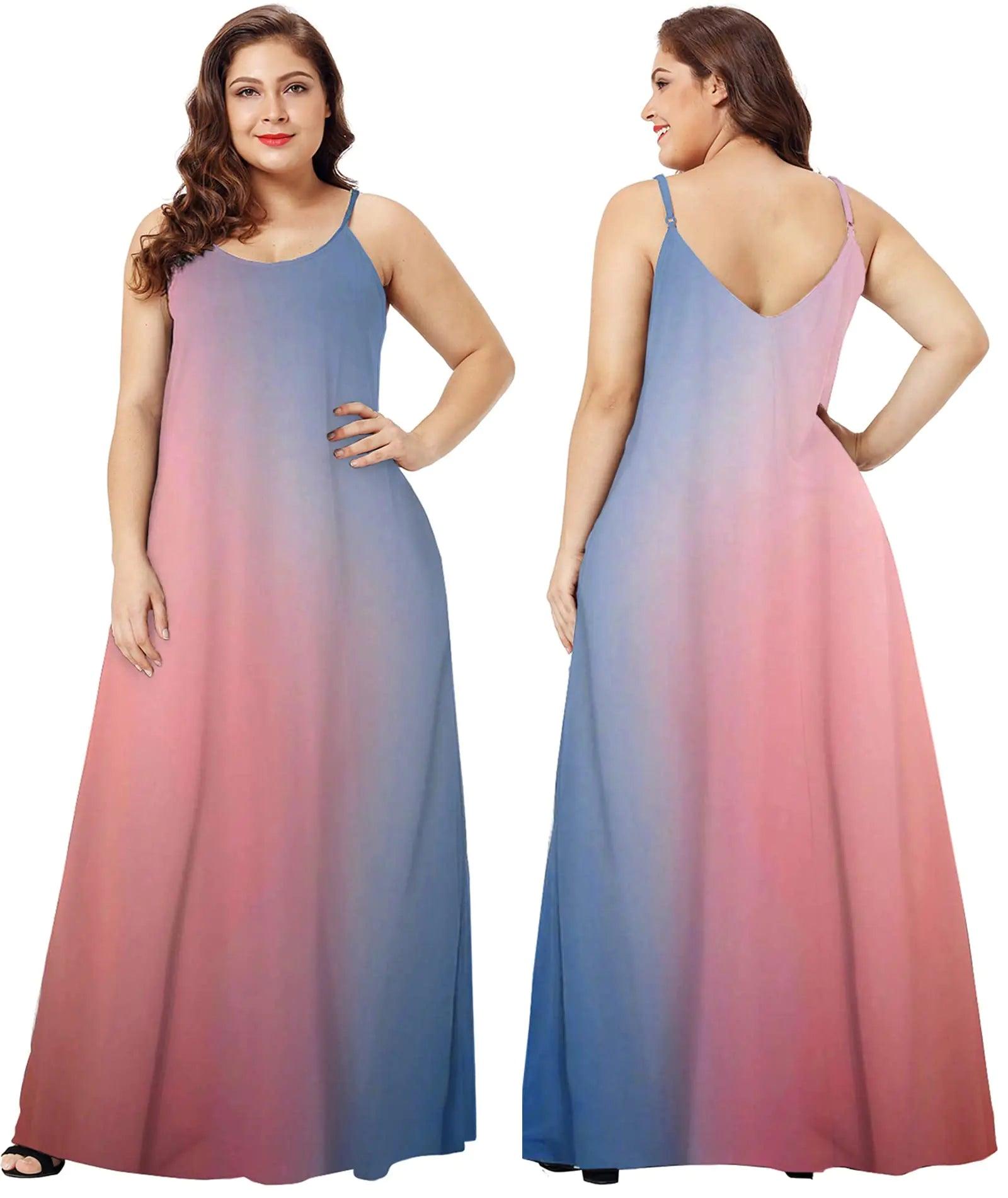 Wolddress Womens 2024 Casual Sleeveless Sundress Plus Size Loose Plain Long Summer Beach Maxi Dress with Pockets S-5X Large Gradient-babyblue Pink - Evallys.com