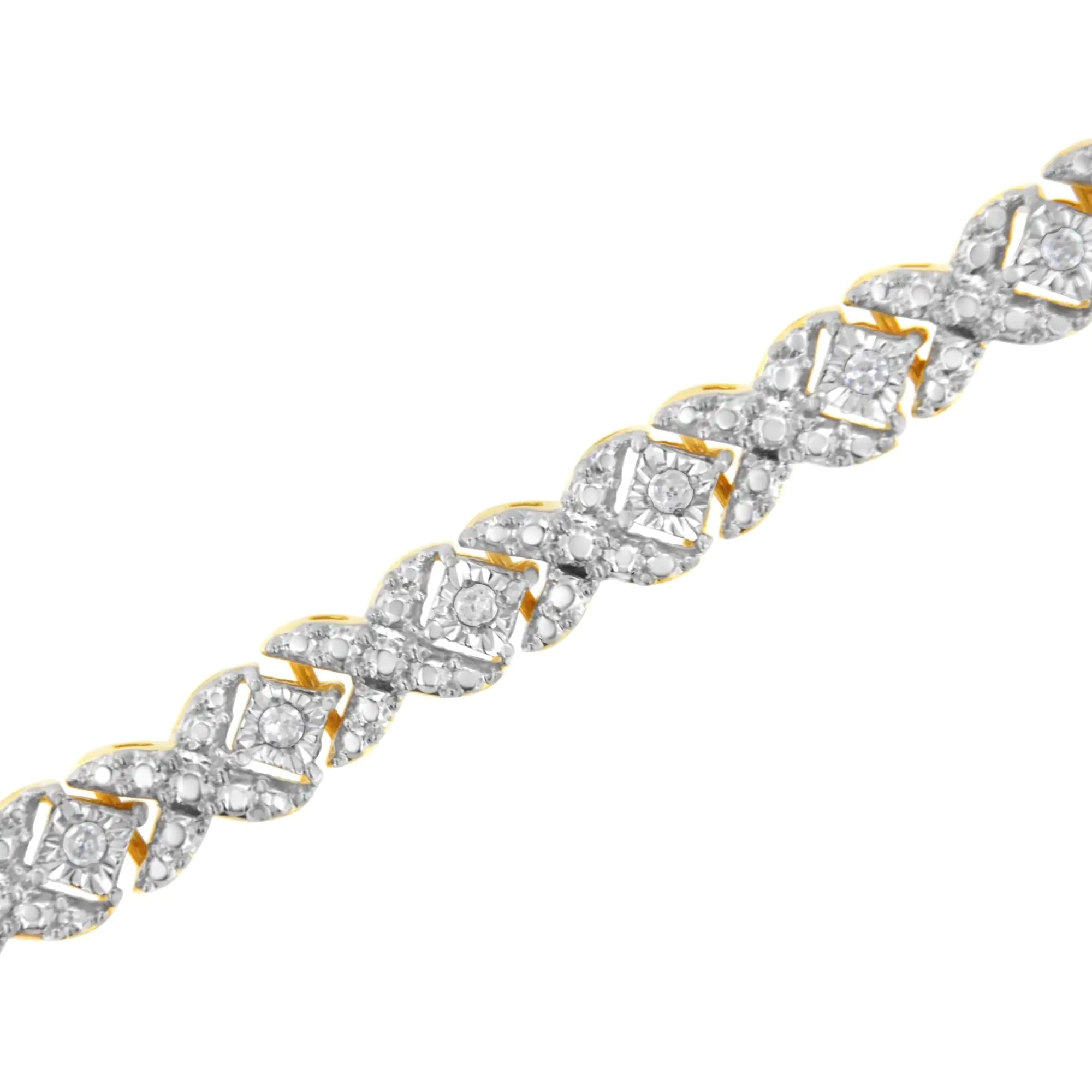 10K Yellow Gold Plated .925 Sterling Silver 1/4 cttw Diamond Alternating "X" and Bezel Link Bracelet (I-J Color, I2-I3 Clarity) - Size 7.25 " - Evallys.com # #